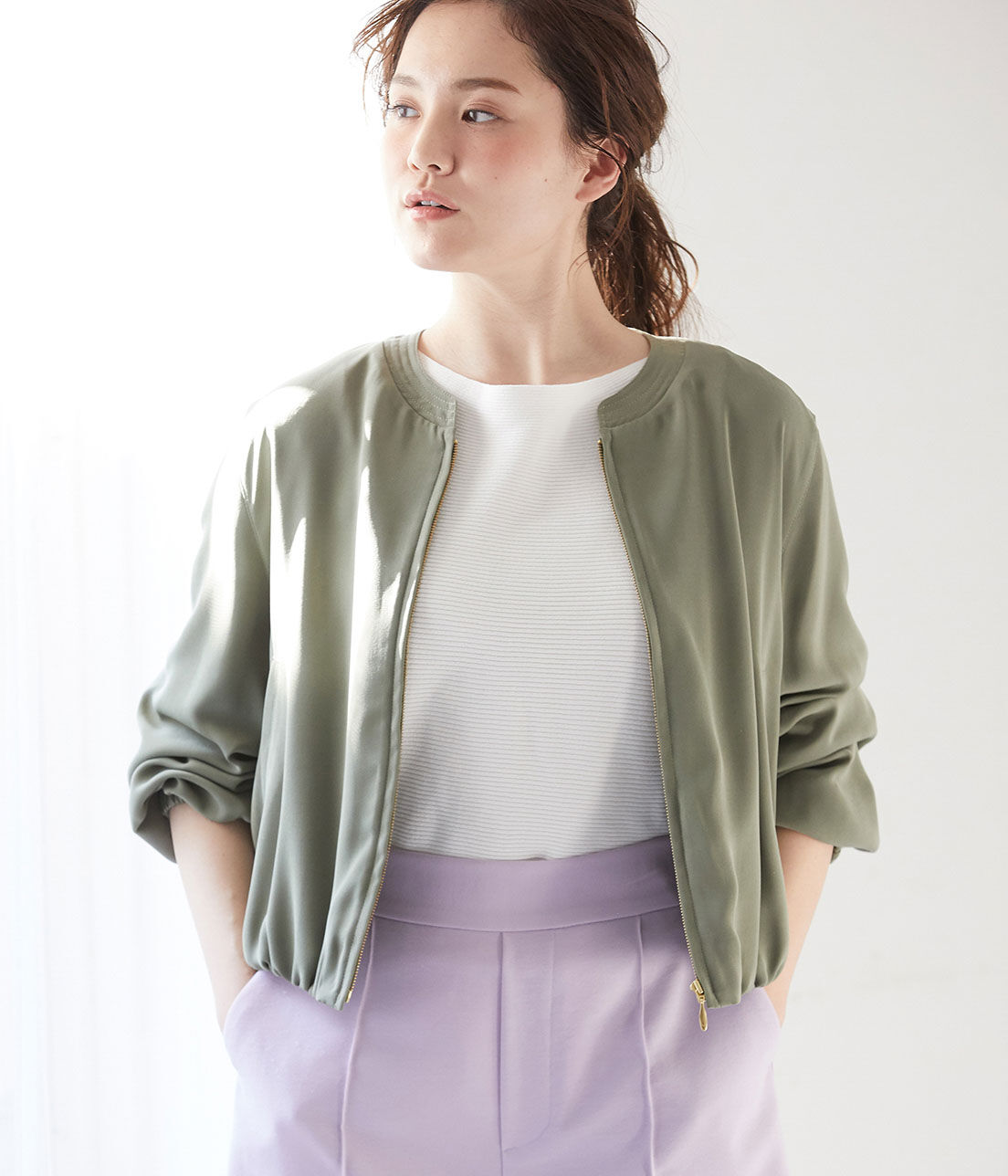 VIS「【UV CARE&COOL TOUCH】ノーカラージップブルゾン」|ブルゾン・スタジャン|