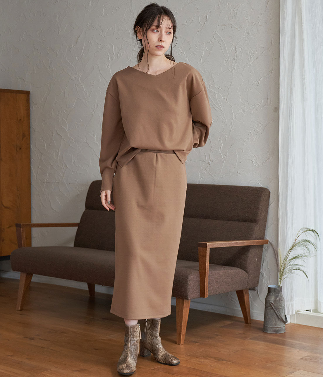 VIS「【WEB限定Lサイズ】【セットアップ対応】エコスエードポンチタイトスカート」|スカート|