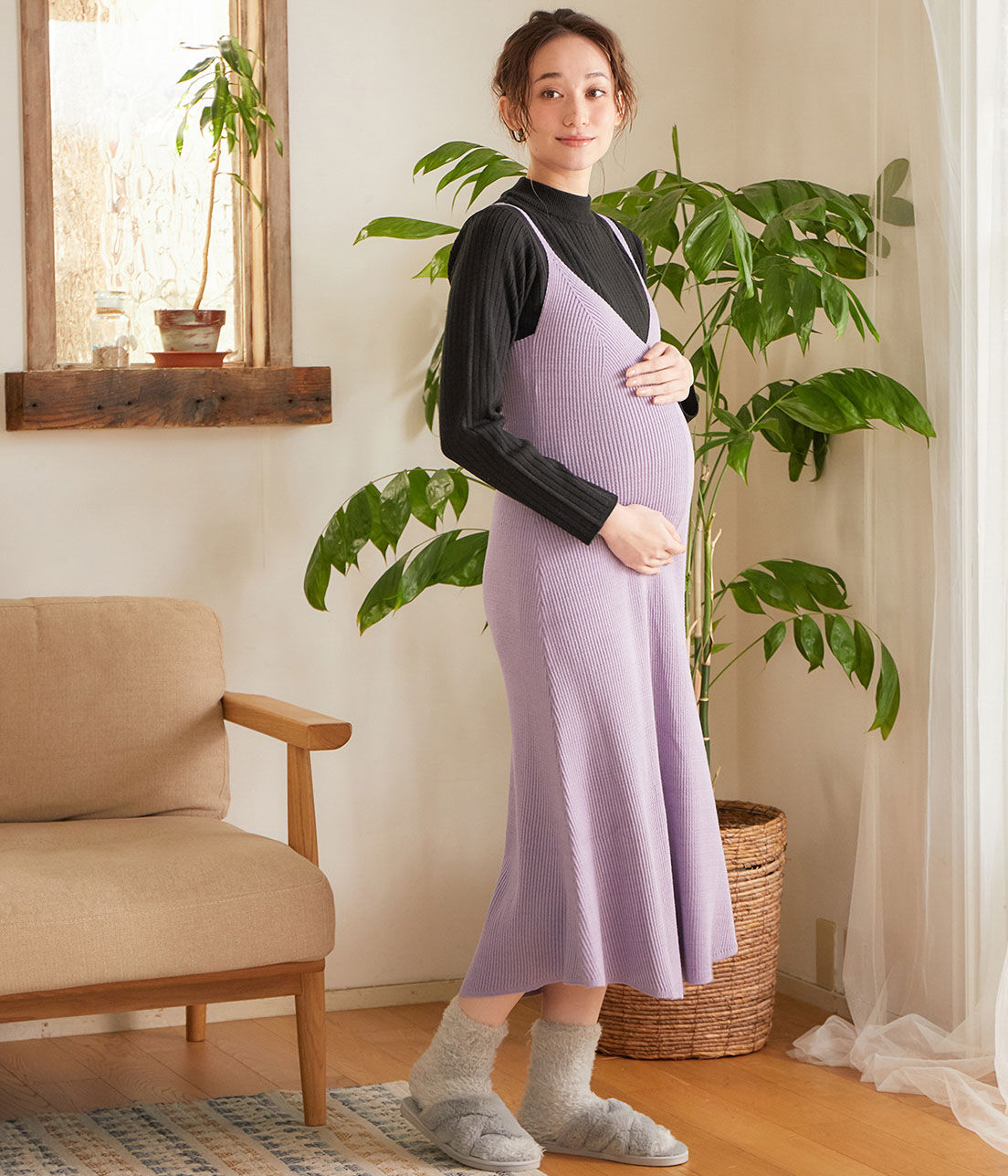 VIS「【ViSmommy】ニットプルオーバー付きニットキャミワンピース【授乳口付き】【産前産後】」|ワンピース|