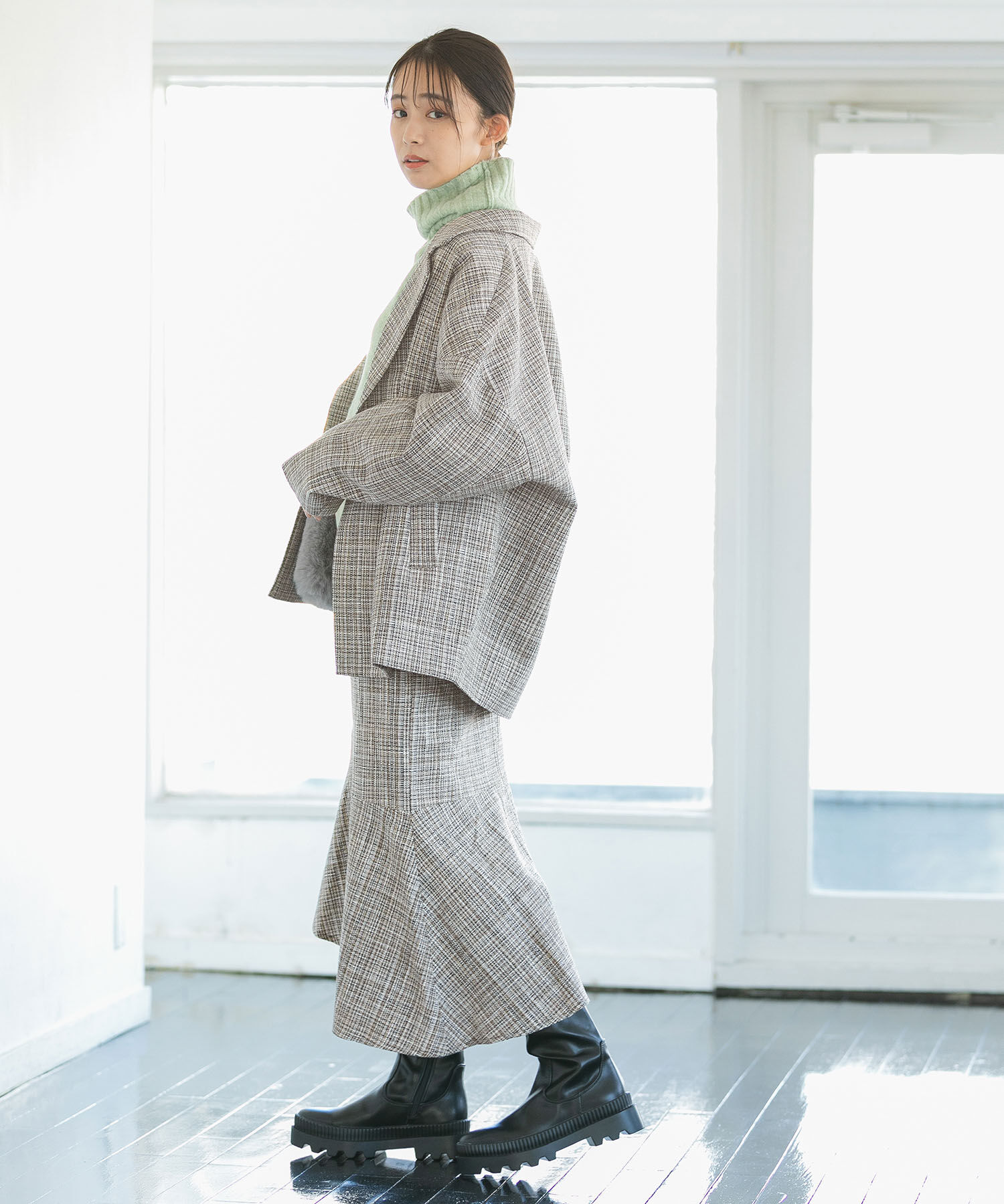 VIS「【セットアップ対応】カラーツイードゆるジャコット」|チェスターコート|