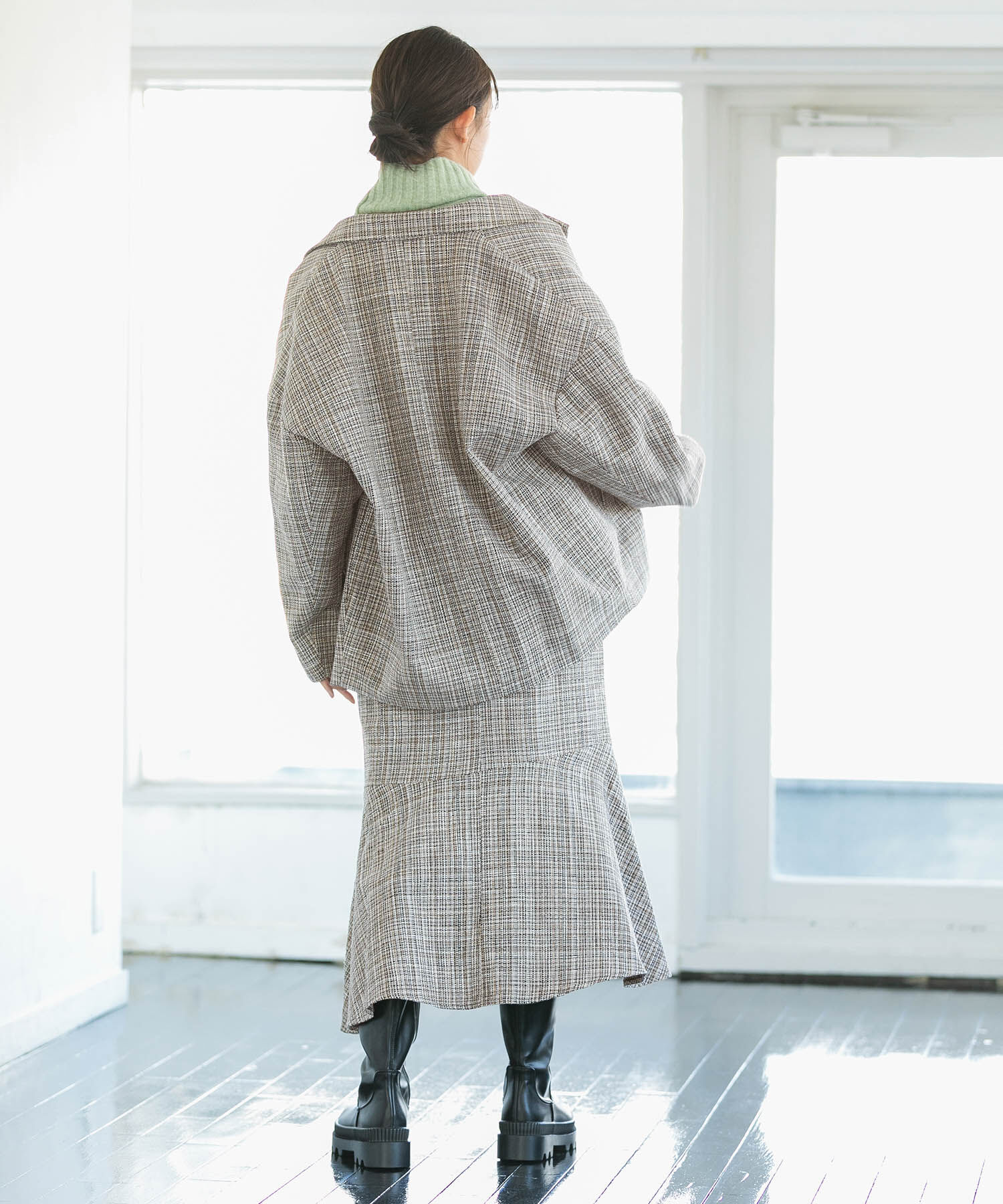 VIS「【セットアップ対応】カラーツイードゆるジャコット」|チェスターコート|