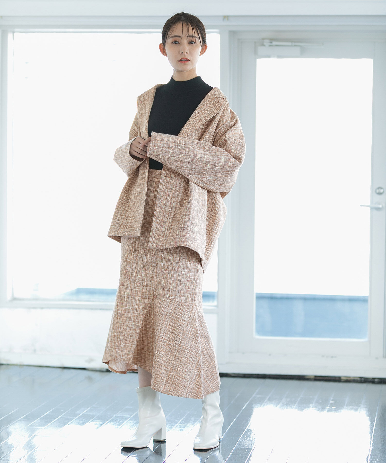 VIS「【セットアップ対応】カラーツイードゆるジャコット」|チェスターコート|