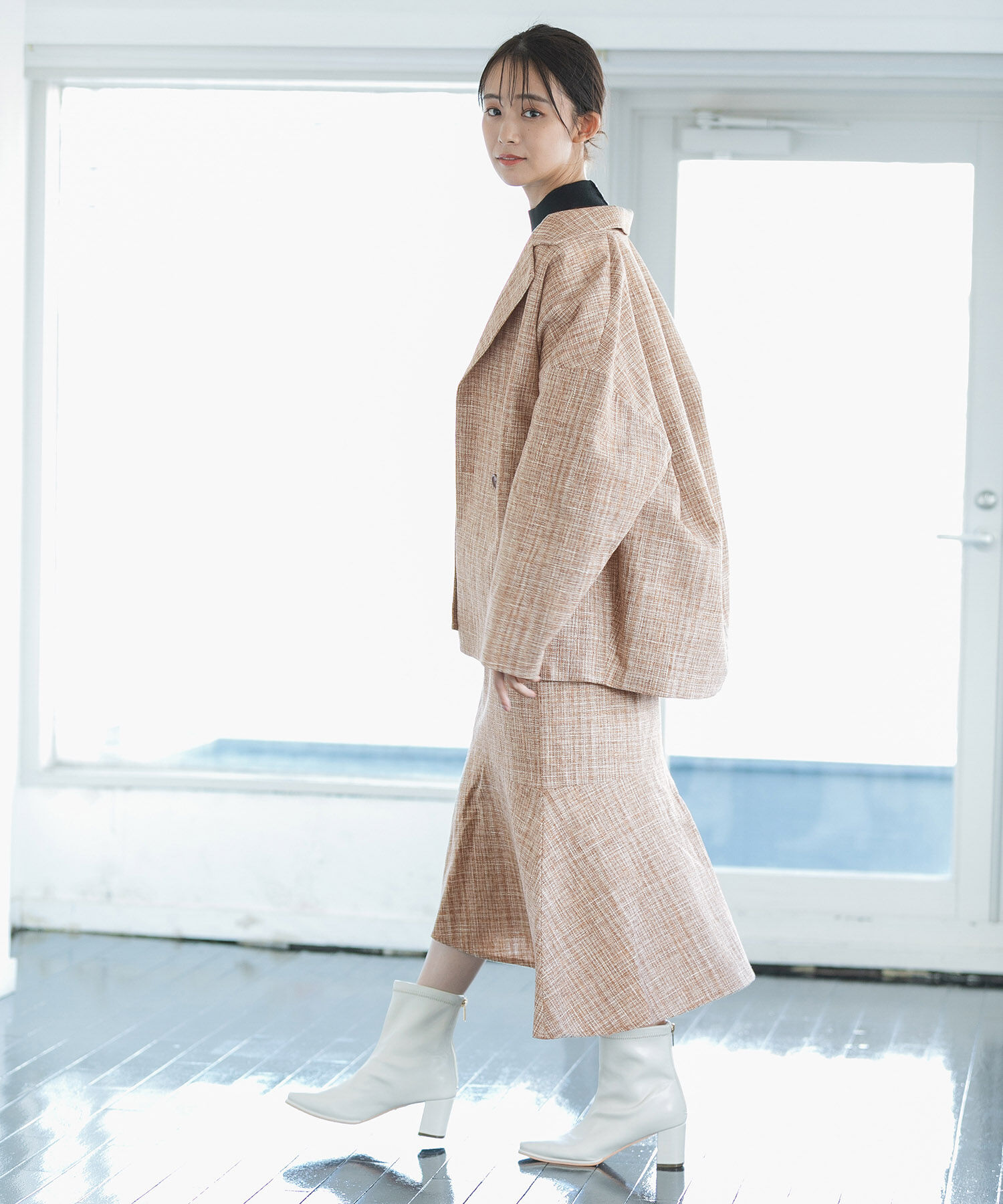 VIS「【セットアップ対応】カラーツイードゆるジャコット」|チェスターコート|