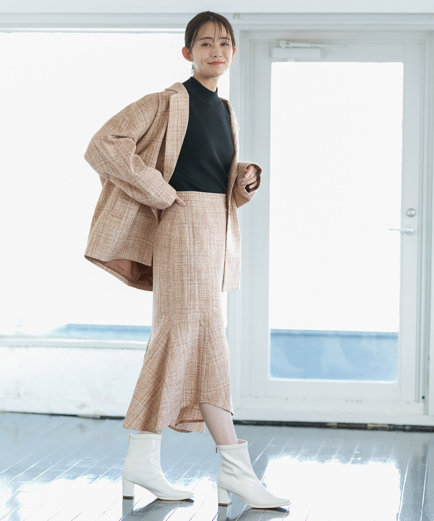 VIS「【セットアップ対応】カラーツイードゆるジャコット」|チェスターコート|