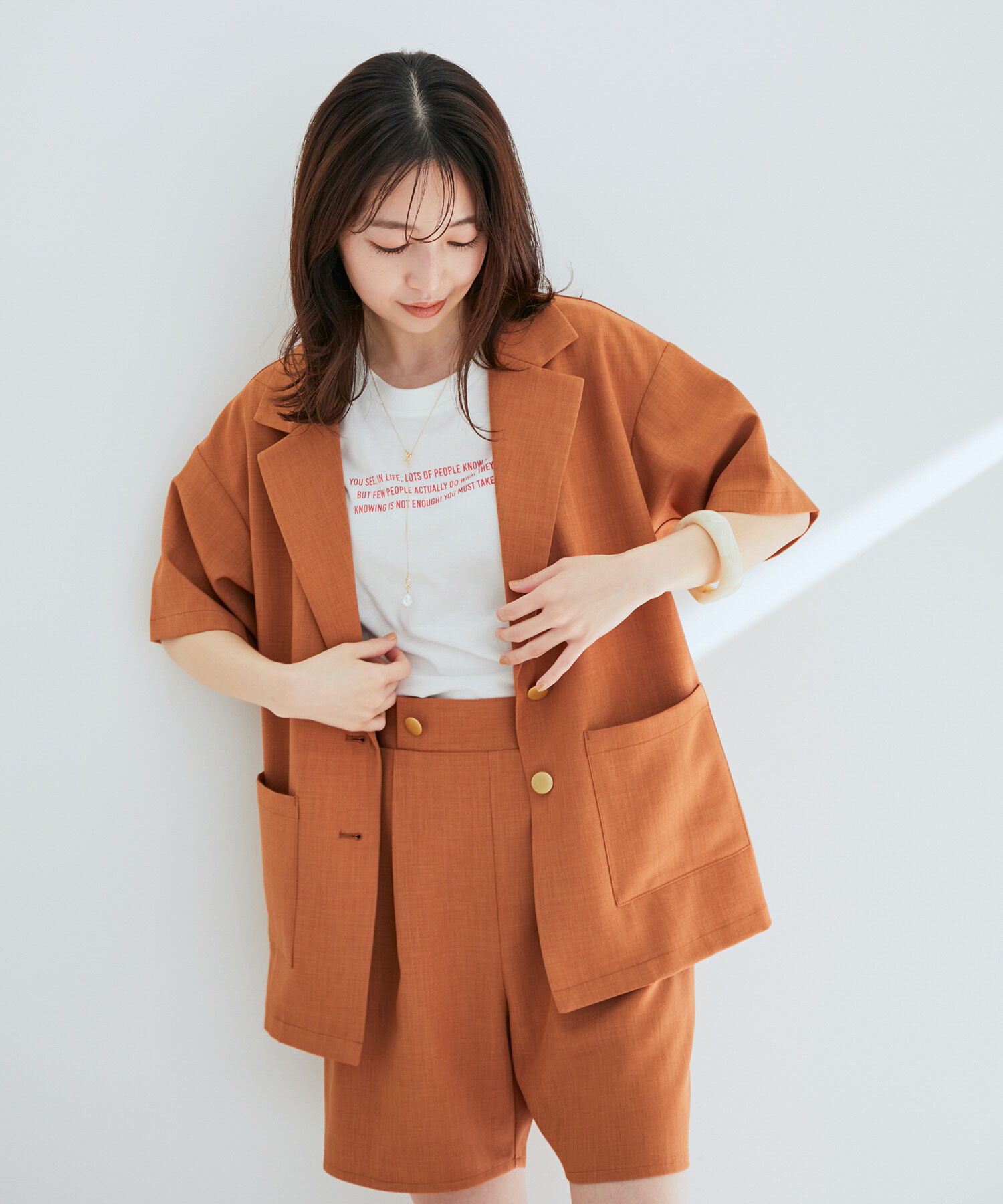 vis-a-vis「【WEB限定】【SET】リネンライク半袖金ボタンジャケット＆ハーフパンツセット【洗濯機可】」|スラックス|