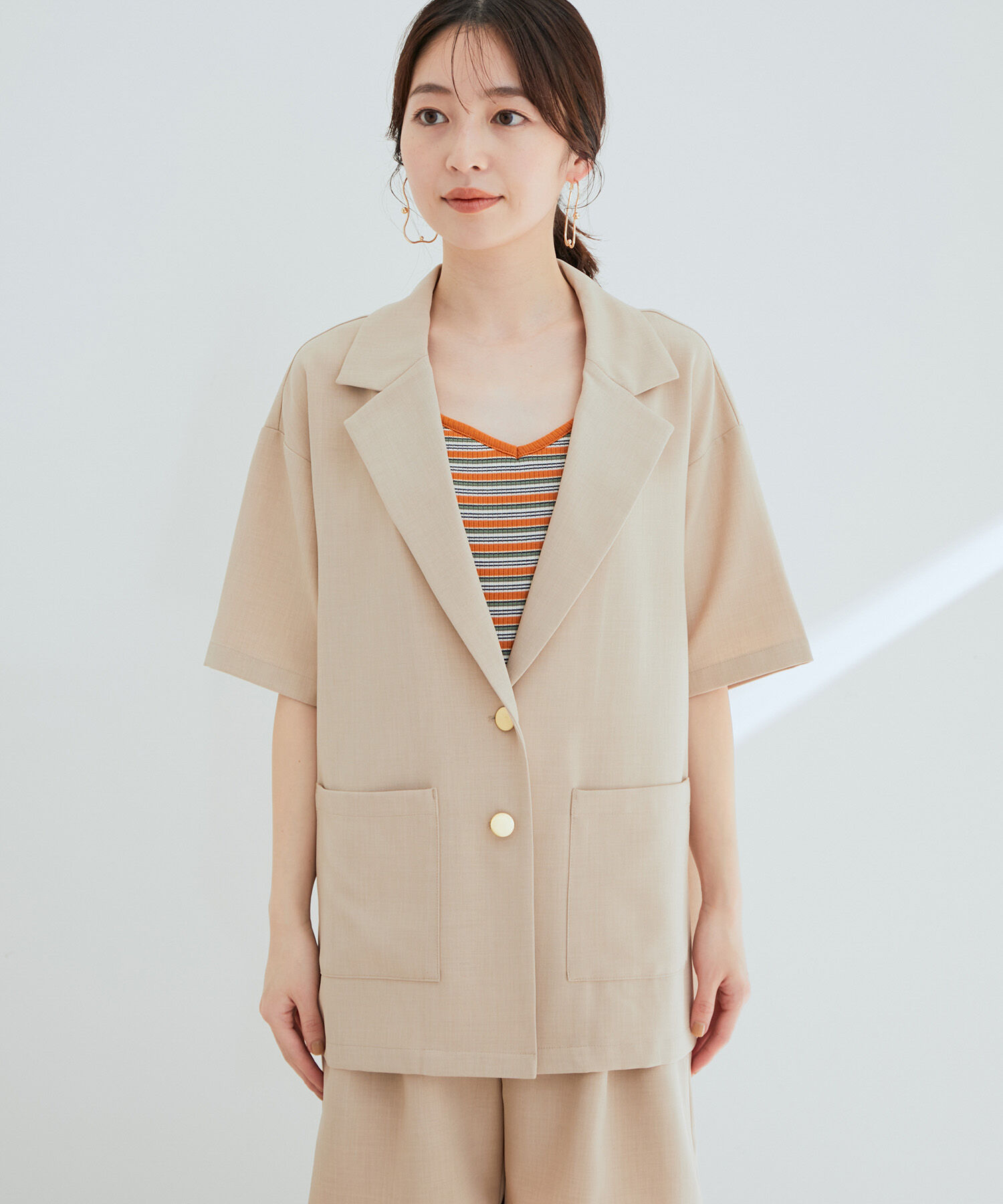 vis-a-vis「【WEB限定】【SET】リネンライク半袖金ボタンジャケット＆ハーフパンツセット【洗濯機可】」|スラックス|