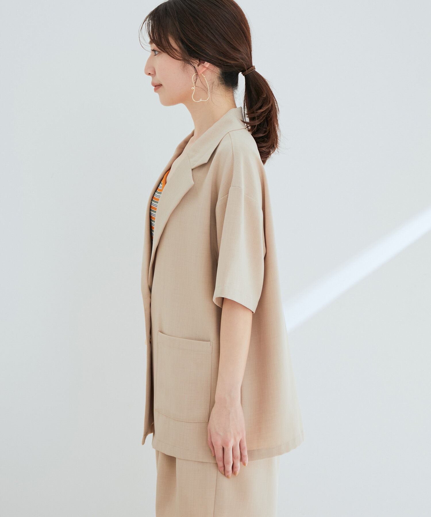 vis-a-vis「【WEB限定】【SET】リネンライク半袖金ボタンジャケット＆ハーフパンツセット【洗濯機可】」|スラックス|