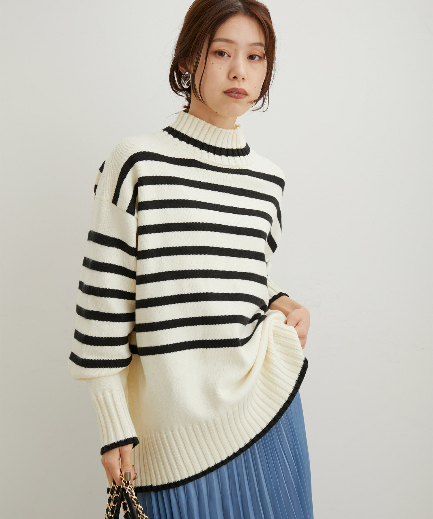 VIS「【洗える】ボーダー＆無地バックスリットニット【sustainable】」|ニット・セーター|