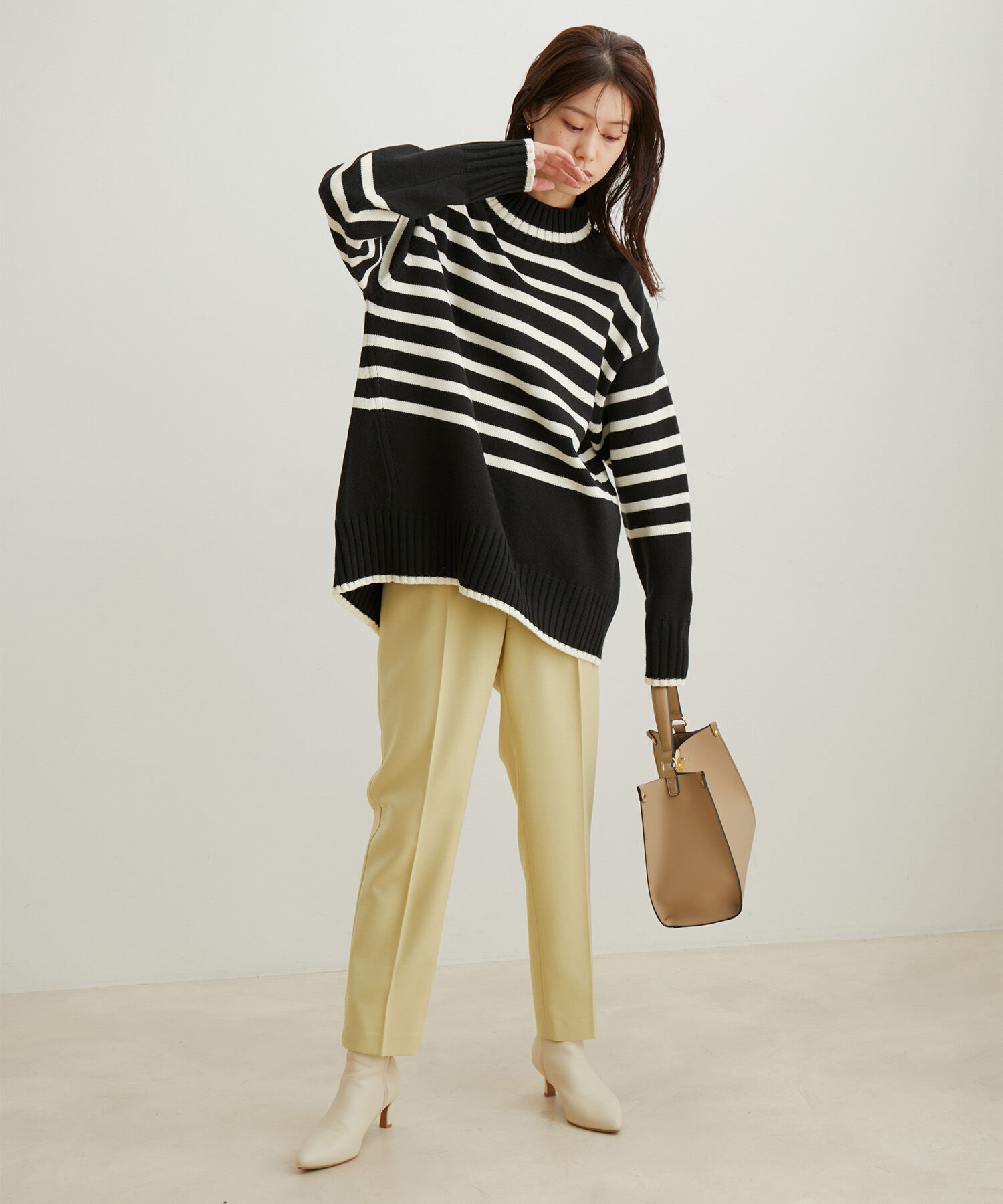 VIS「【洗える】ボーダー＆無地バックスリットニット【sustainable】」|ニット・セーター|