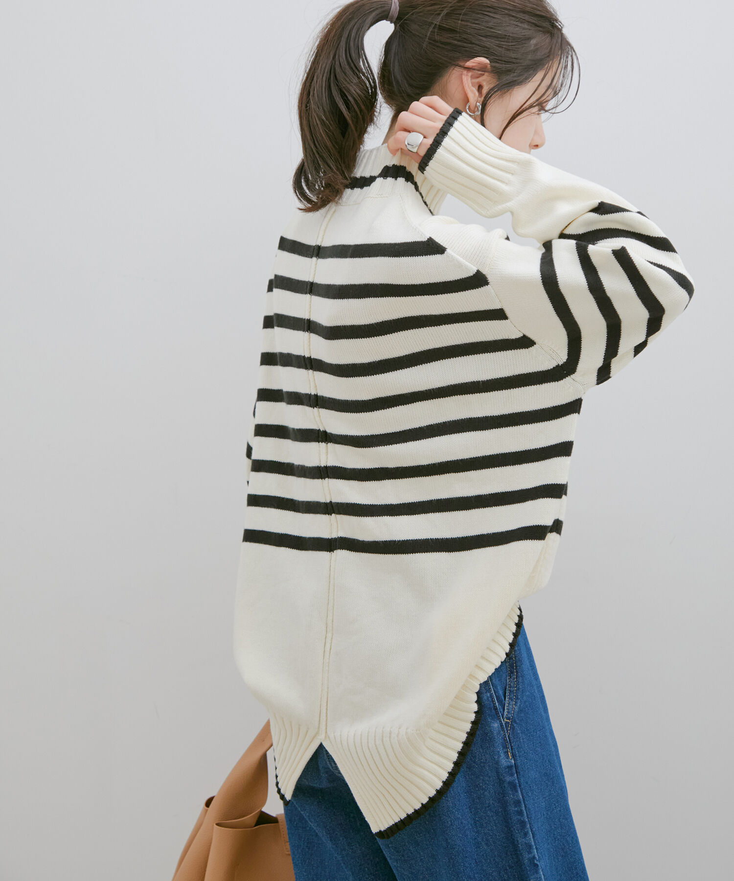 VIS「【洗える】ボーダー＆無地バックスリットニット【sustainable】」|ニット・セーター|