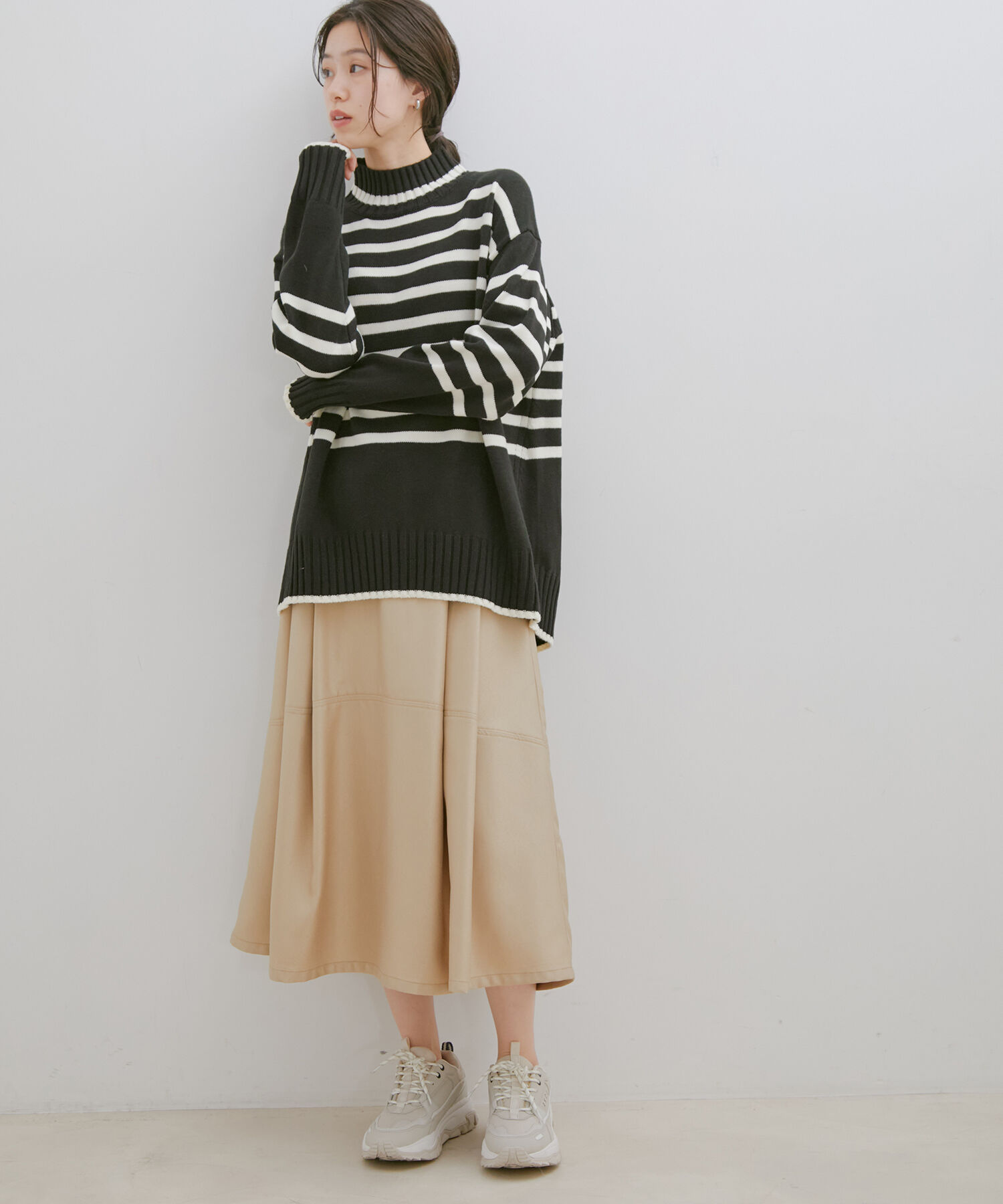 VIS「【洗える】ボーダー＆無地バックスリットニット【sustainable】」|ニット・セーター|