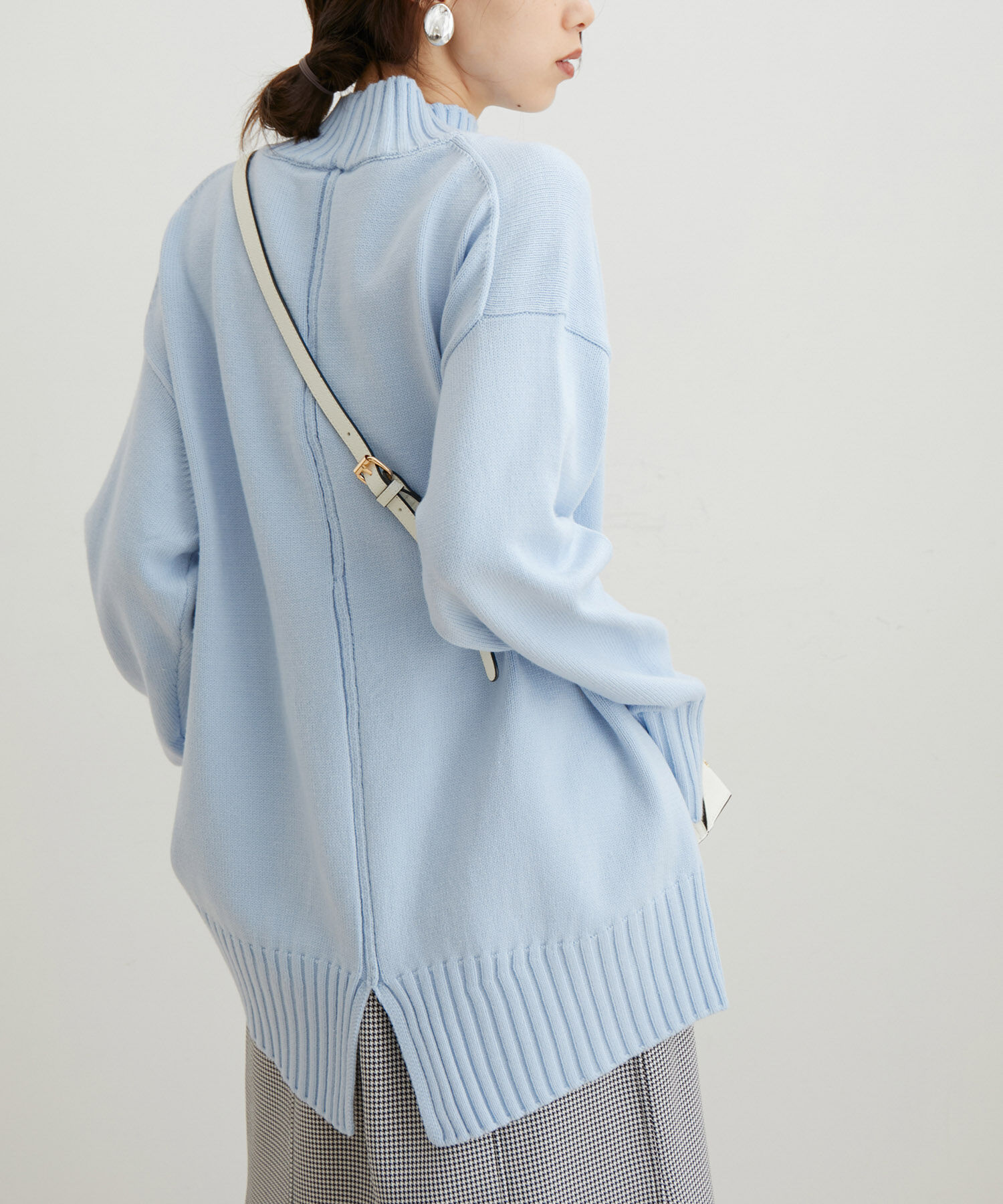 VIS「【洗える】ボーダー＆無地バックスリットニット【sustainable】」|ニット・セーター|サックス(48)