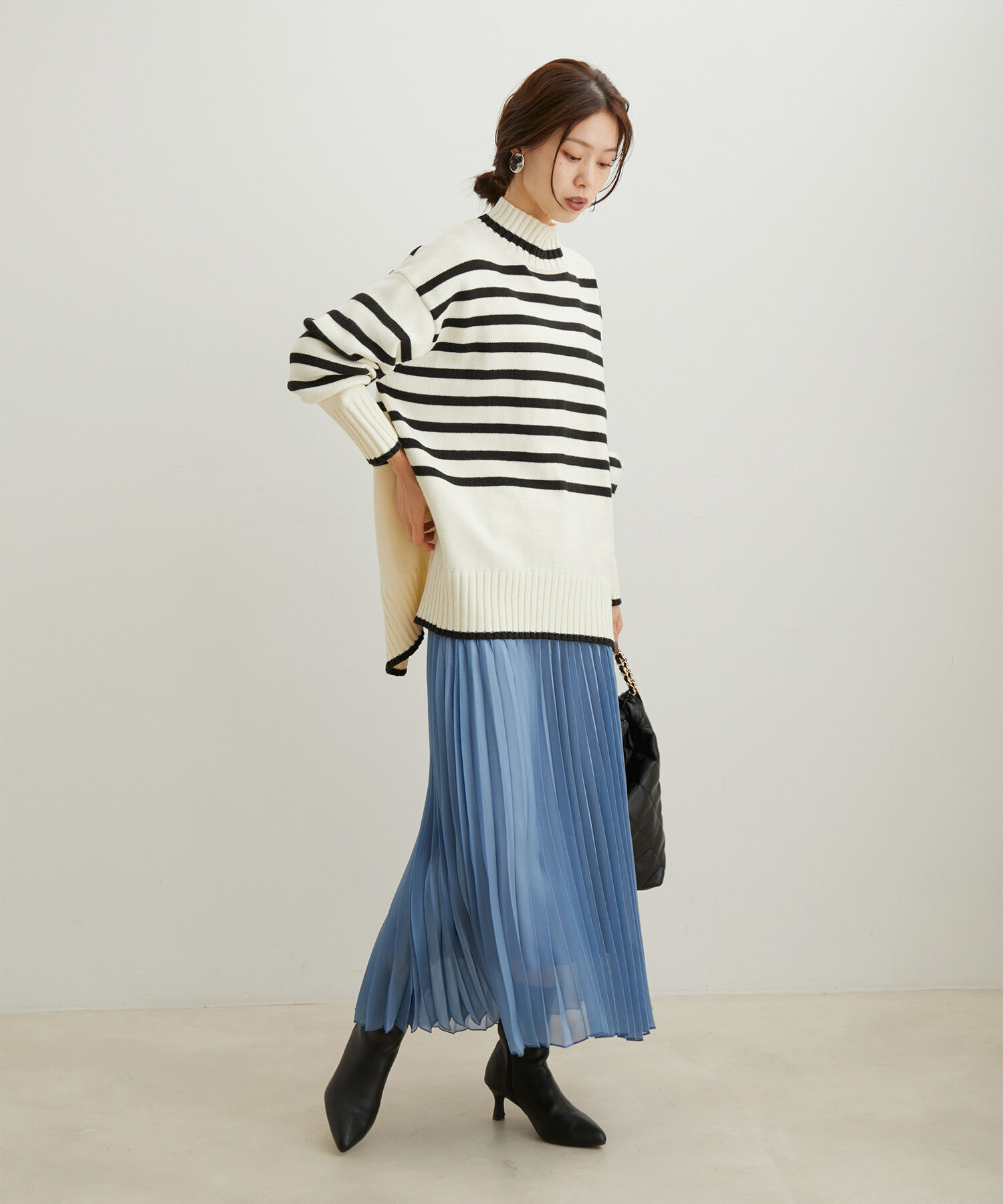 VIS「【洗える】ボーダー＆無地バックスリットニット【sustainable】」|ニット・セーター|