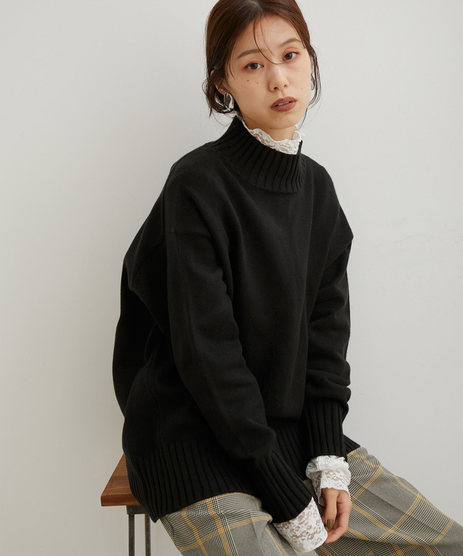 VIS「【洗える】ボーダー＆無地バックスリットニット【sustainable】」|ニット・セーター|