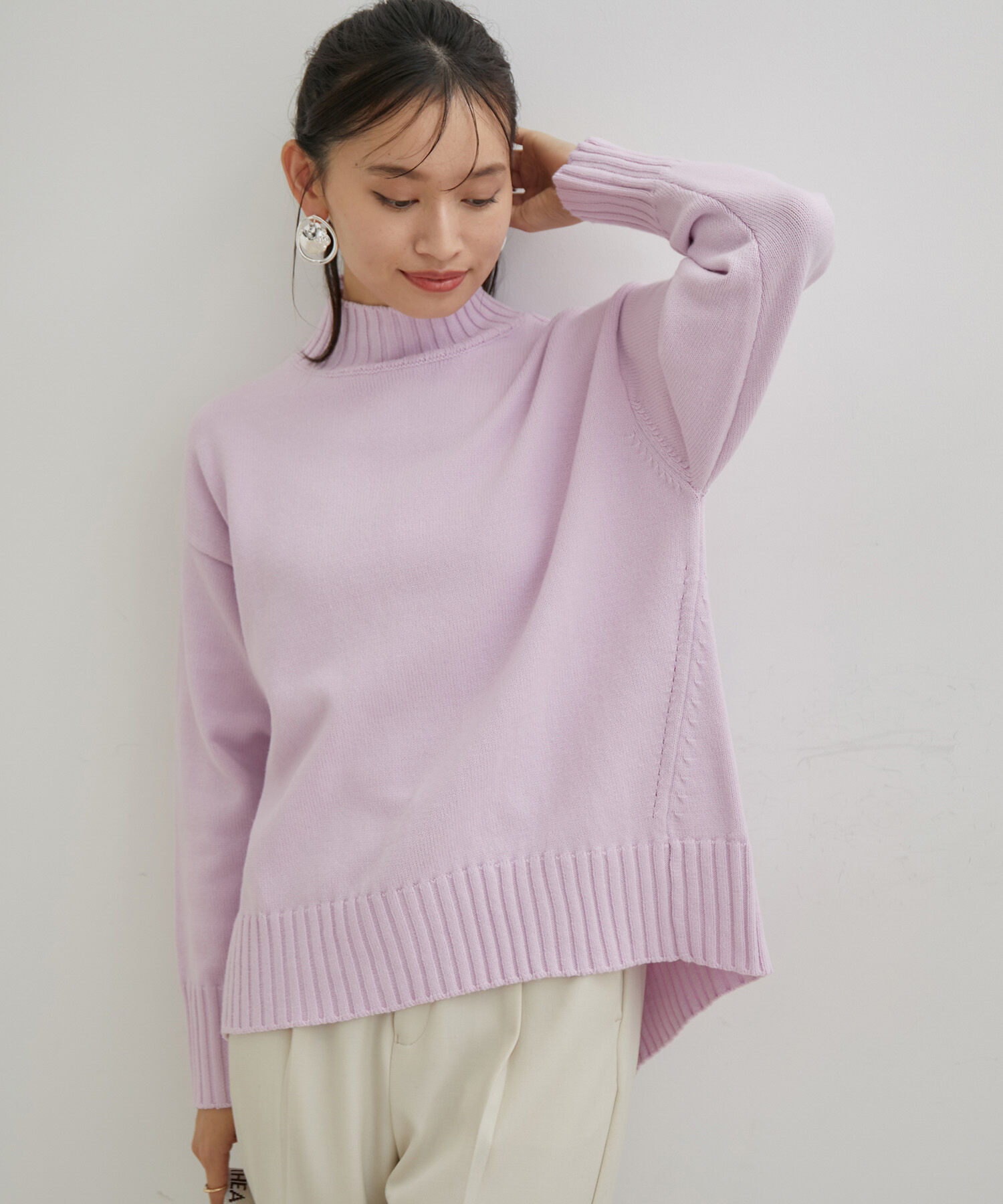 VIS「【洗える】ボーダー＆無地バックスリットニット【sustainable】」|ニット・セーター|ラベンダー(52)