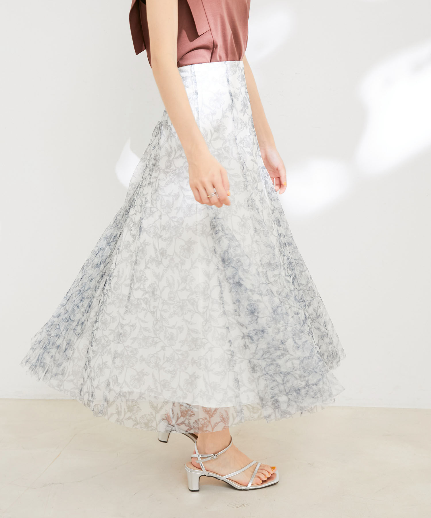 VIS「【洗える】チュール花柄プリントフレアマーメイドスカート」|スカート|キナリ系(17)