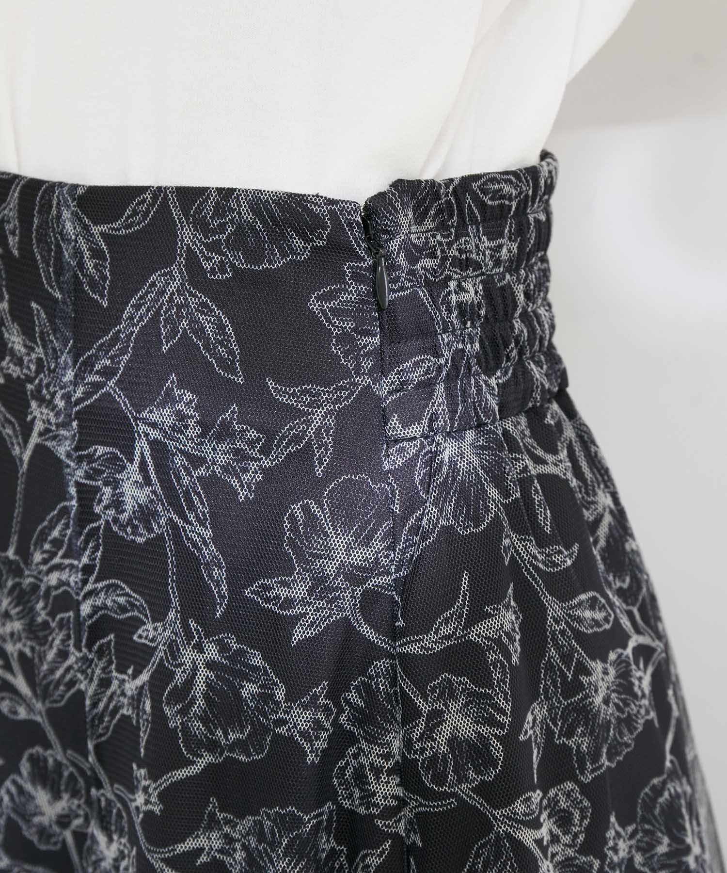 VIS「【洗える】チュール花柄プリントフレアマーメイドスカート」|スカート|