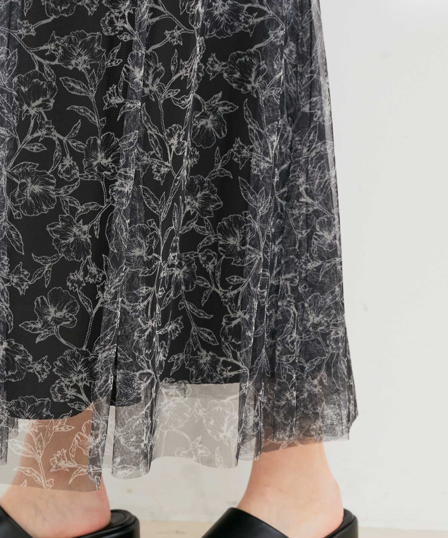 VIS「【洗える】チュール花柄プリントフレアマーメイドスカート」|スカート|