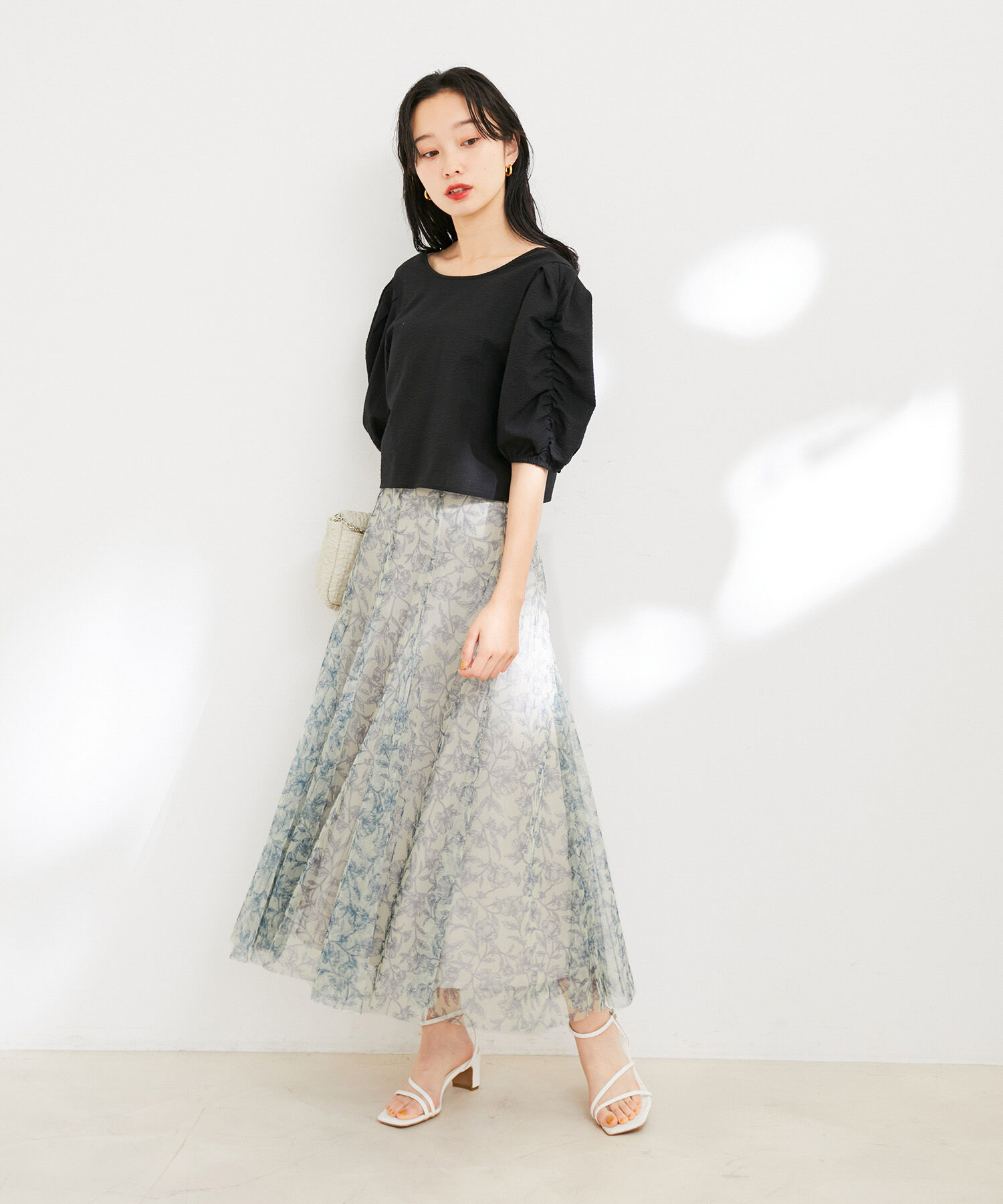 VIS「【洗える】チュール花柄プリントフレアマーメイドスカート」|スカート|