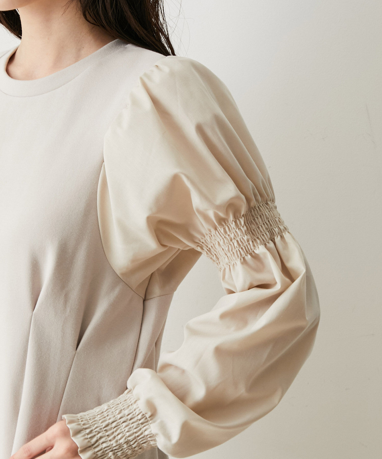 VIS「【選べる着丈】袖シャーリングドッキングワンピース【洗える】」|ワンピース|