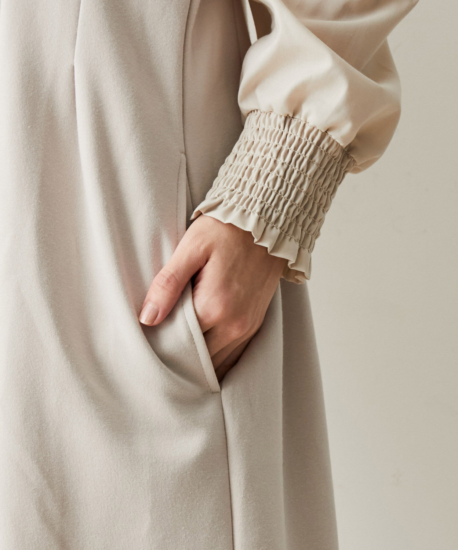 VIS「【選べる着丈】袖シャーリングドッキングワンピース【洗える】」|ワンピース|