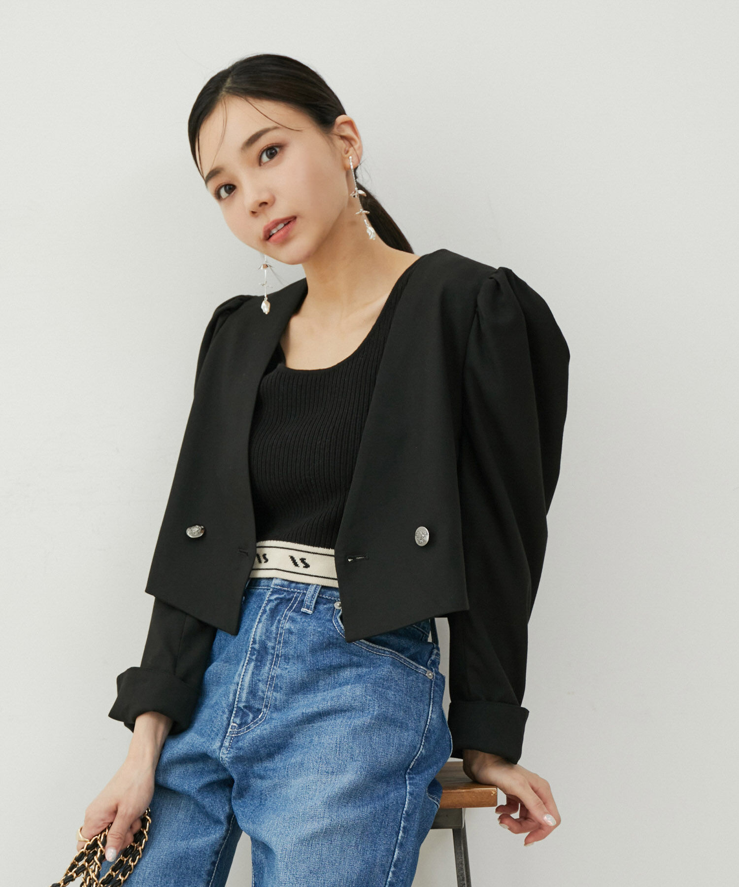 VIS「【セットアップ対応】タックショルダーショート丈ジャケット」|ノーカラージャケット|