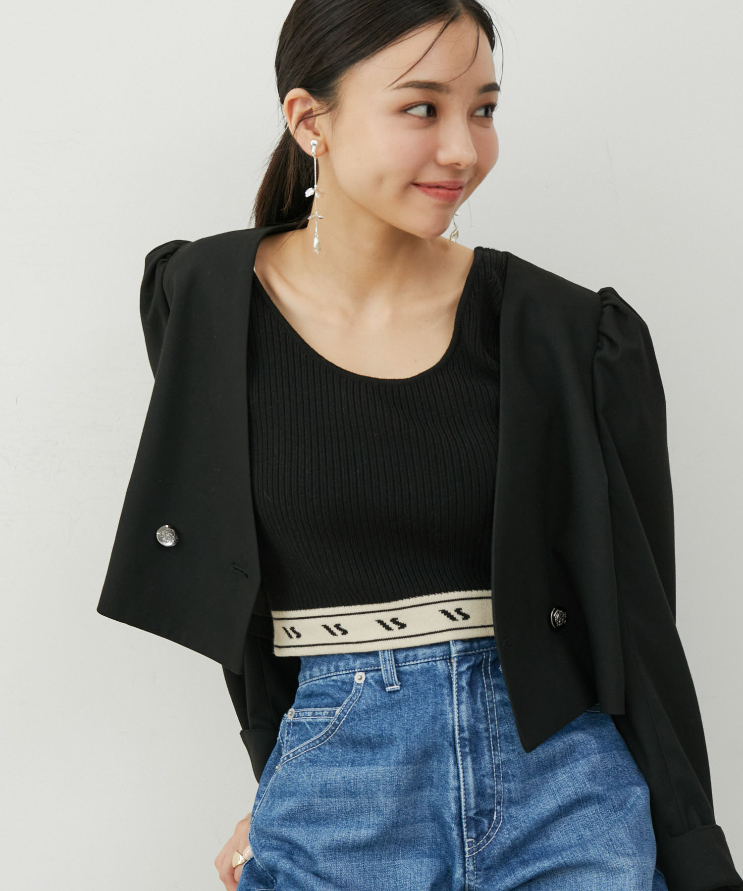 VIS「【セットアップ対応】タックショルダーショート丈ジャケット」|ノーカラージャケット|