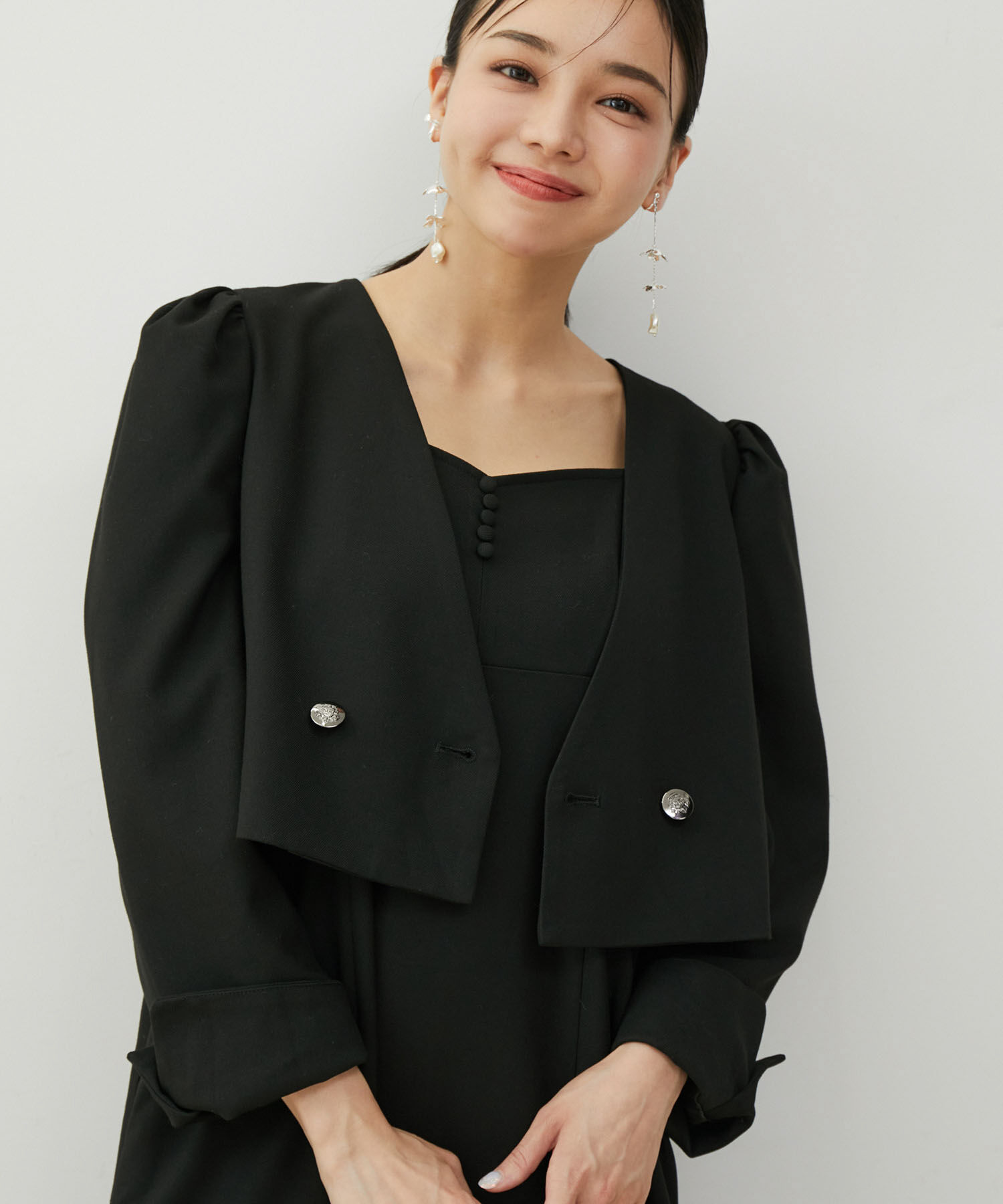 VIS「【セットアップ対応】タックショルダーショート丈ジャケット」|ノーカラージャケット|