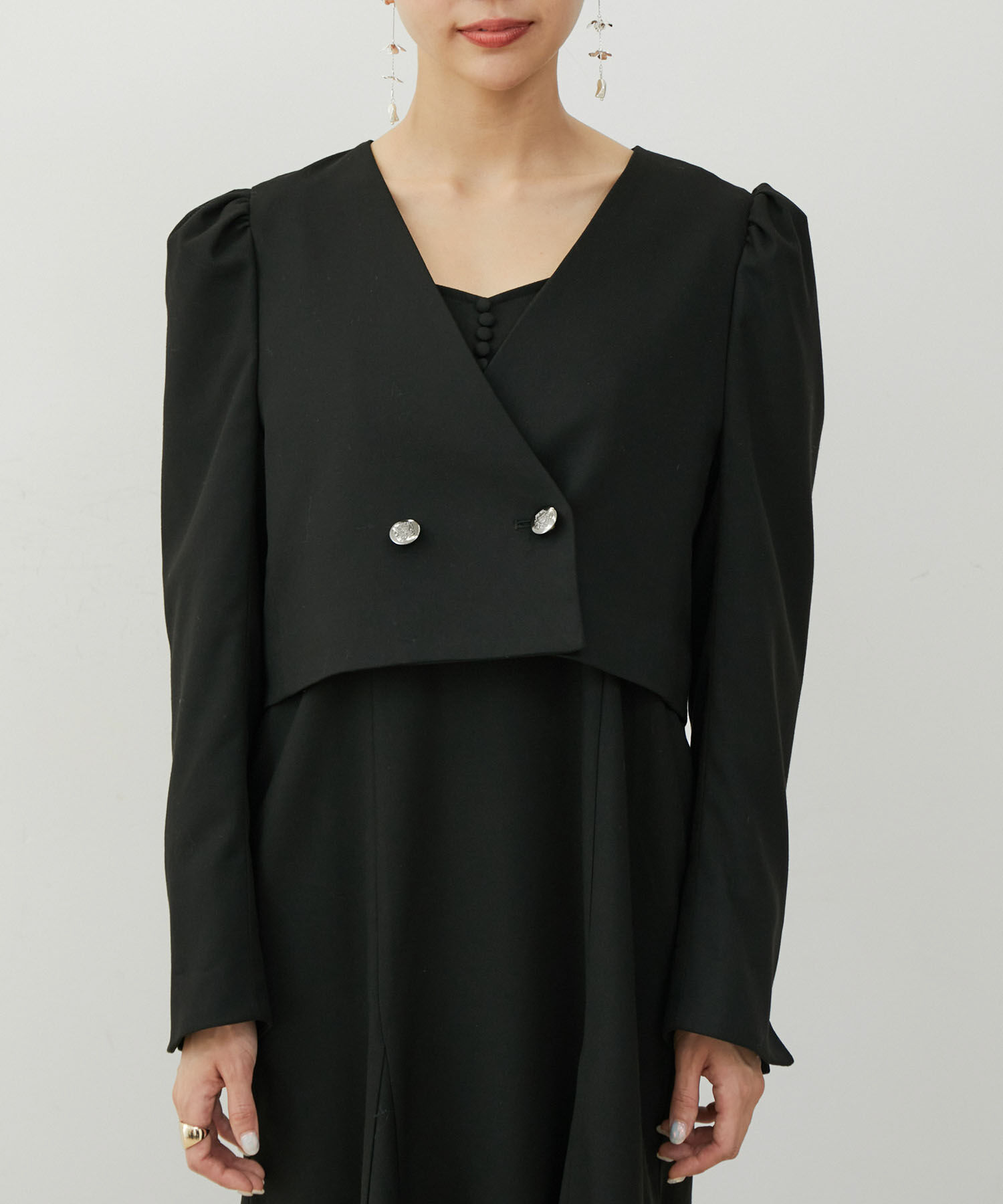 VIS「【セットアップ対応】タックショルダーショート丈ジャケット」|ノーカラージャケット|