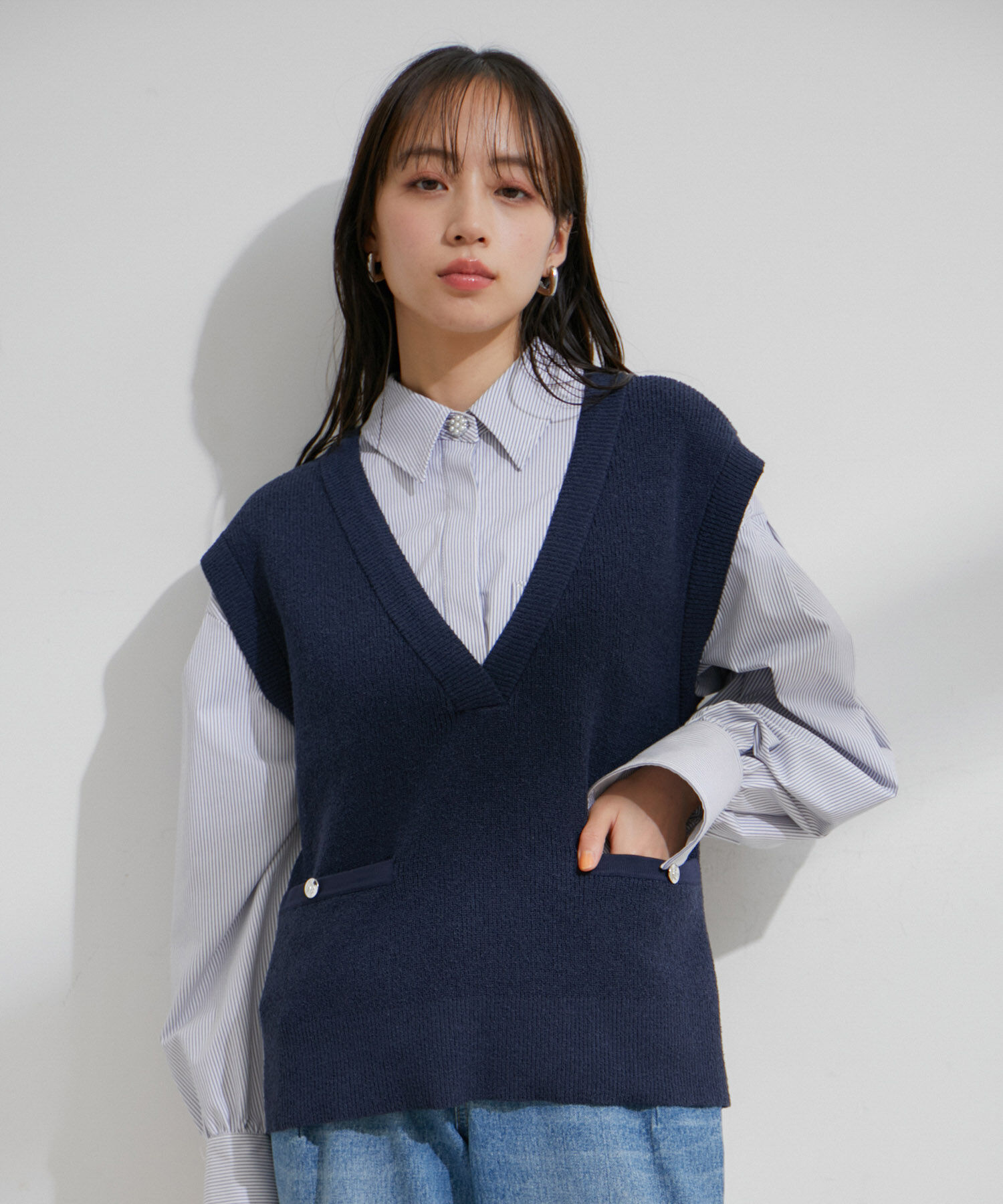 VIS「ツイードライクニットベスト」|ベスト・ジレ|