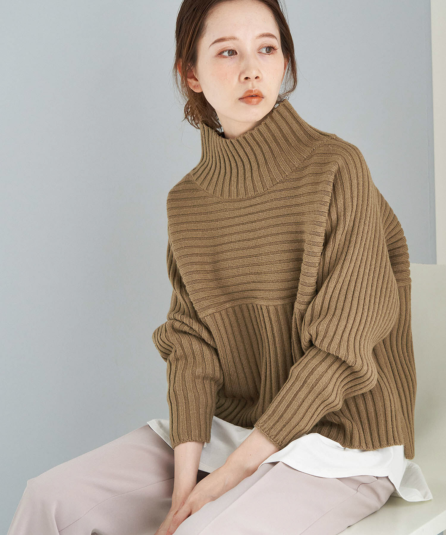 Rope&rsquo;Picnic「【芳根京子さん別注カラー:ブルー,カラシ】リブ切替プルオーバー」|ニット・セーター|