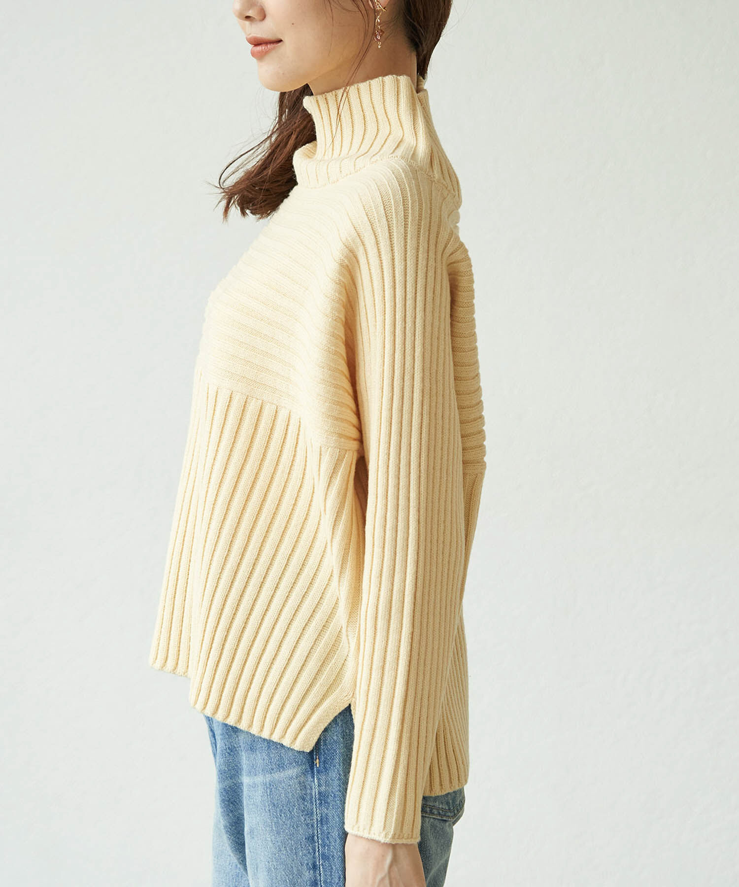 Rope&rsquo;Picnic「【芳根京子さん別注カラー:ブルー,カラシ】リブ切替プルオーバー」|ニット・セーター|