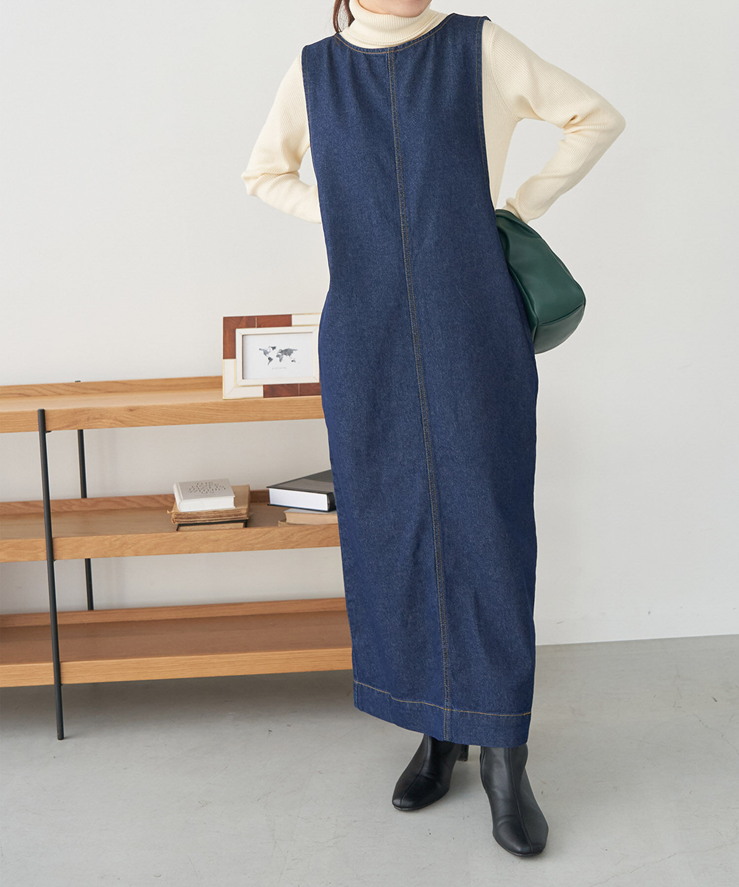 Rope&rsquo;Picnic「デニムジャンパーワンピース」|ジャンパースカート|ネイビー(40)