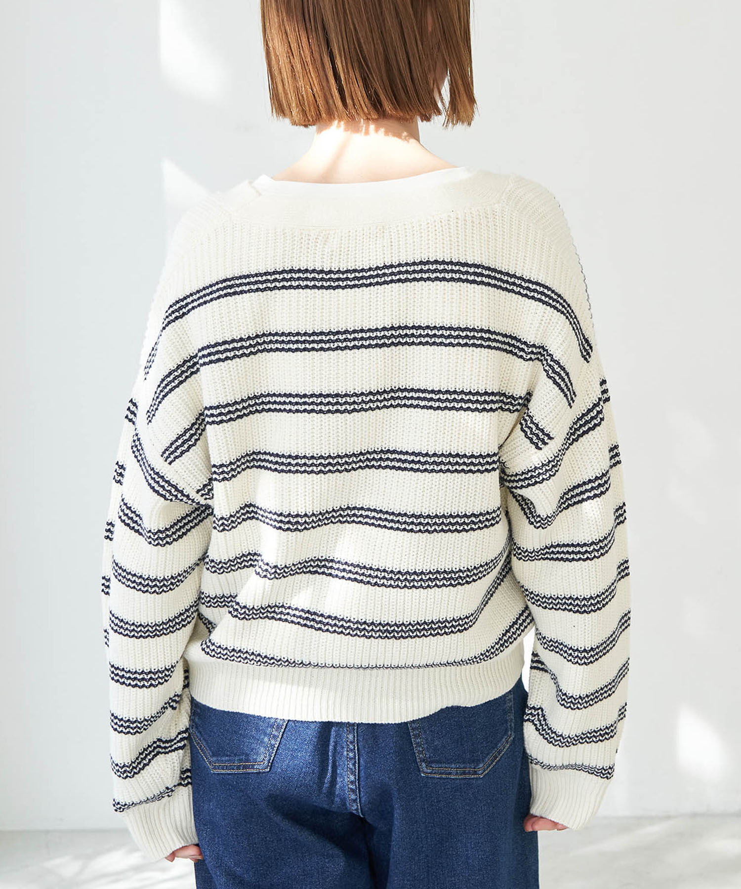 Rope&rsquo;Picnic「ローゲージボーダーカーディガン」|カーディガン|