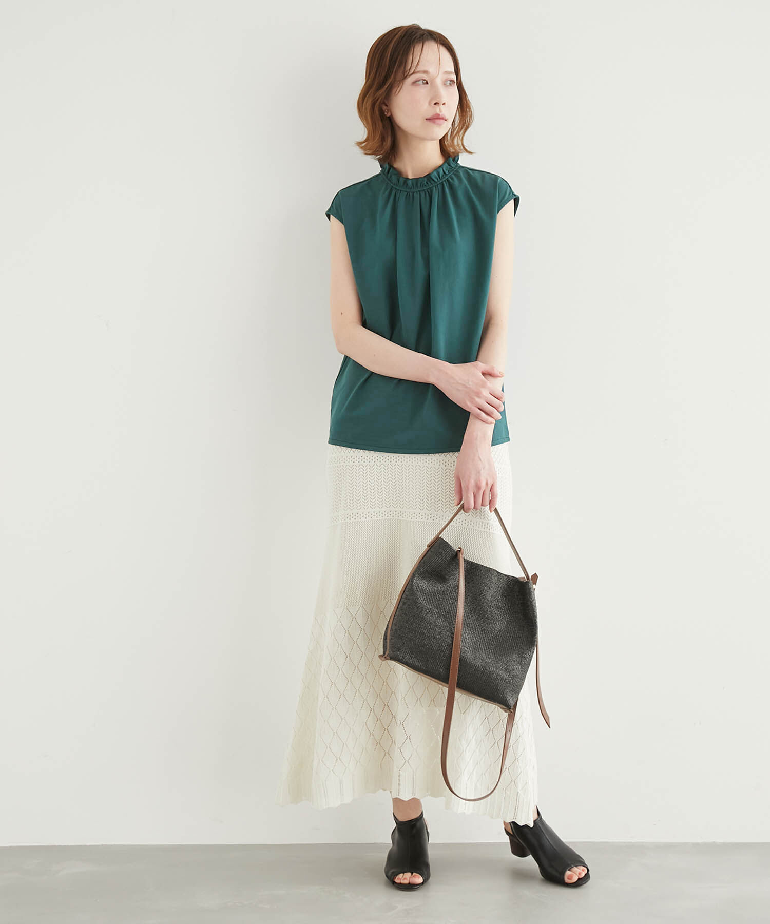 Rope&rsquo;Picnic「オーガニックコットンスタンドフリルトップス」|シャツ・ブラウス|