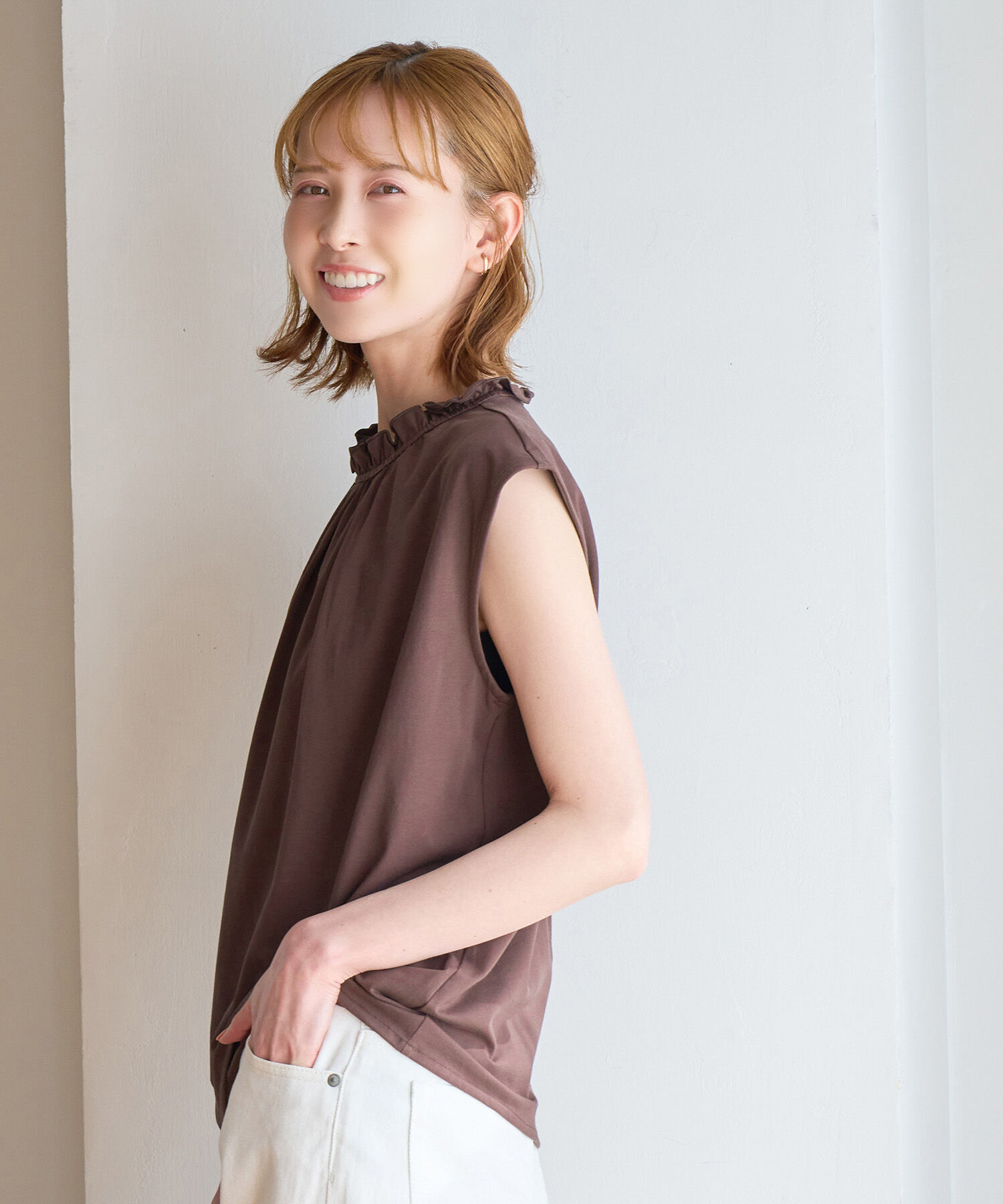 Rope&rsquo;Picnic「オーガニックコットンスタンドフリルトップス」|シャツ・ブラウス|