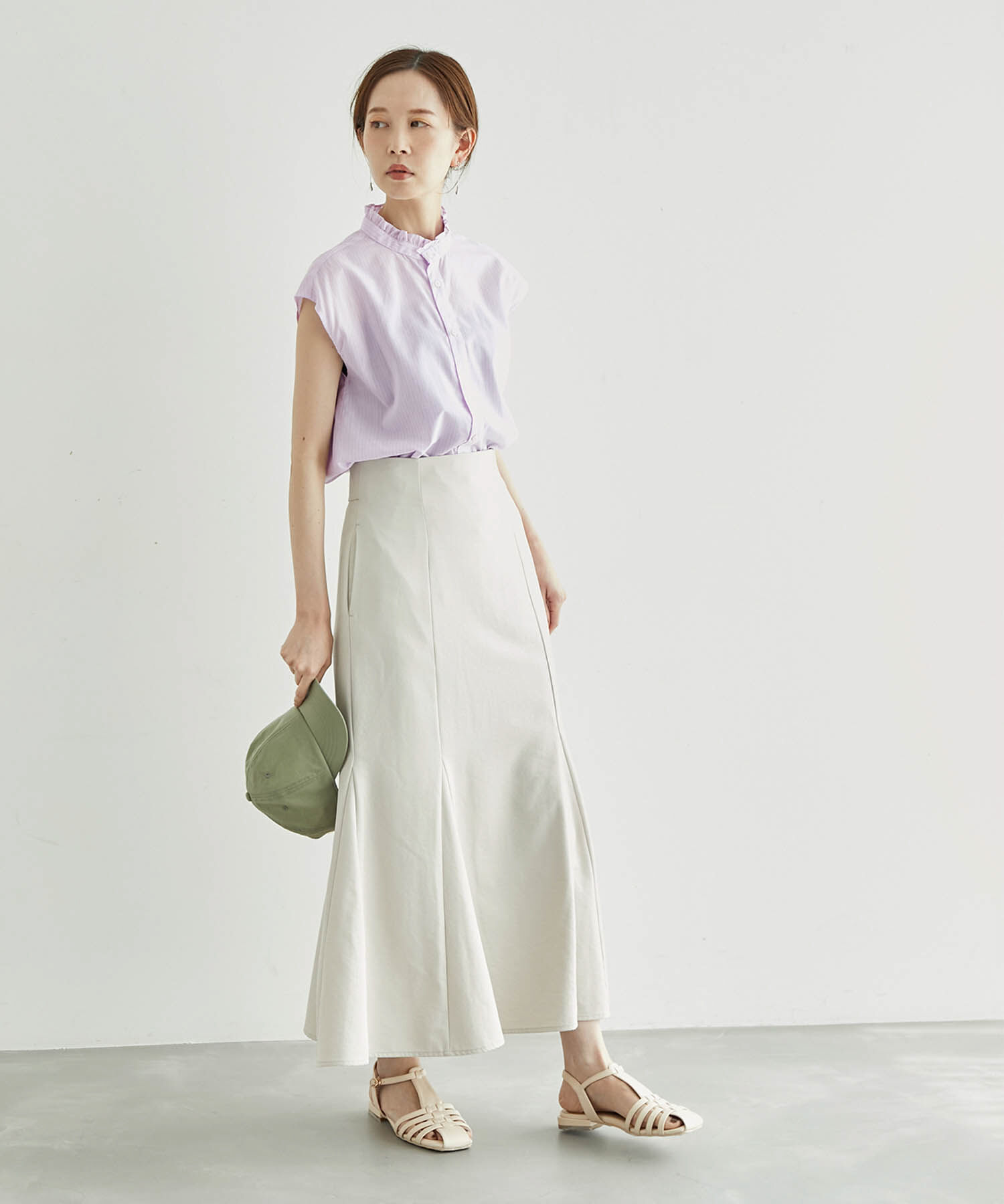 Rope&rsquo;Picnic「フリルバンドカラーフレンチスリーブシャツ　ストライプシャツ」|シャツ・ブラウス|