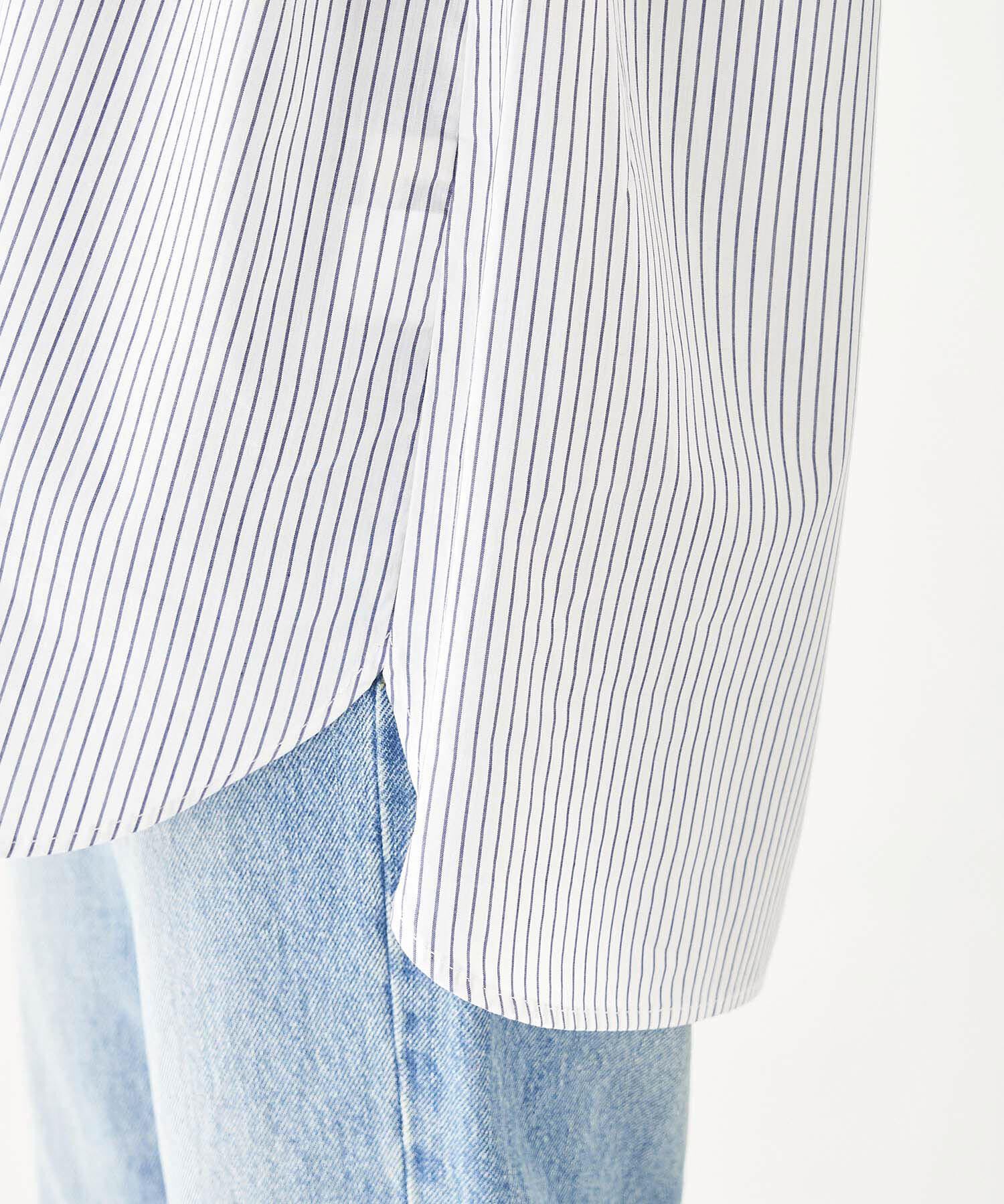 Rope&rsquo;Picnic「フリルバンドカラーフレンチスリーブシャツ　ストライプシャツ」|シャツ・ブラウス|