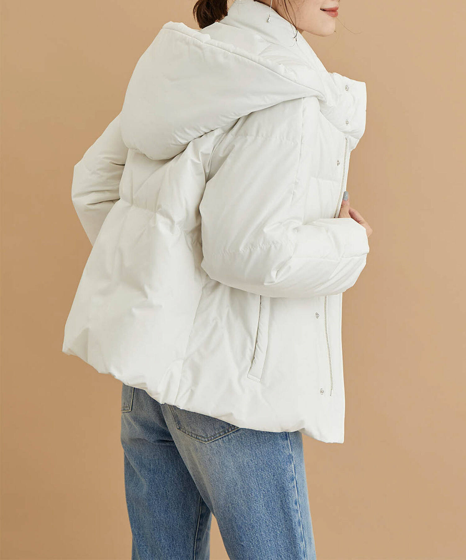 Rope&rsquo;Picnic「GREEN DOWN MINOTECK/フード取り外しショートダウン/リンクコーデ」|ダウン|