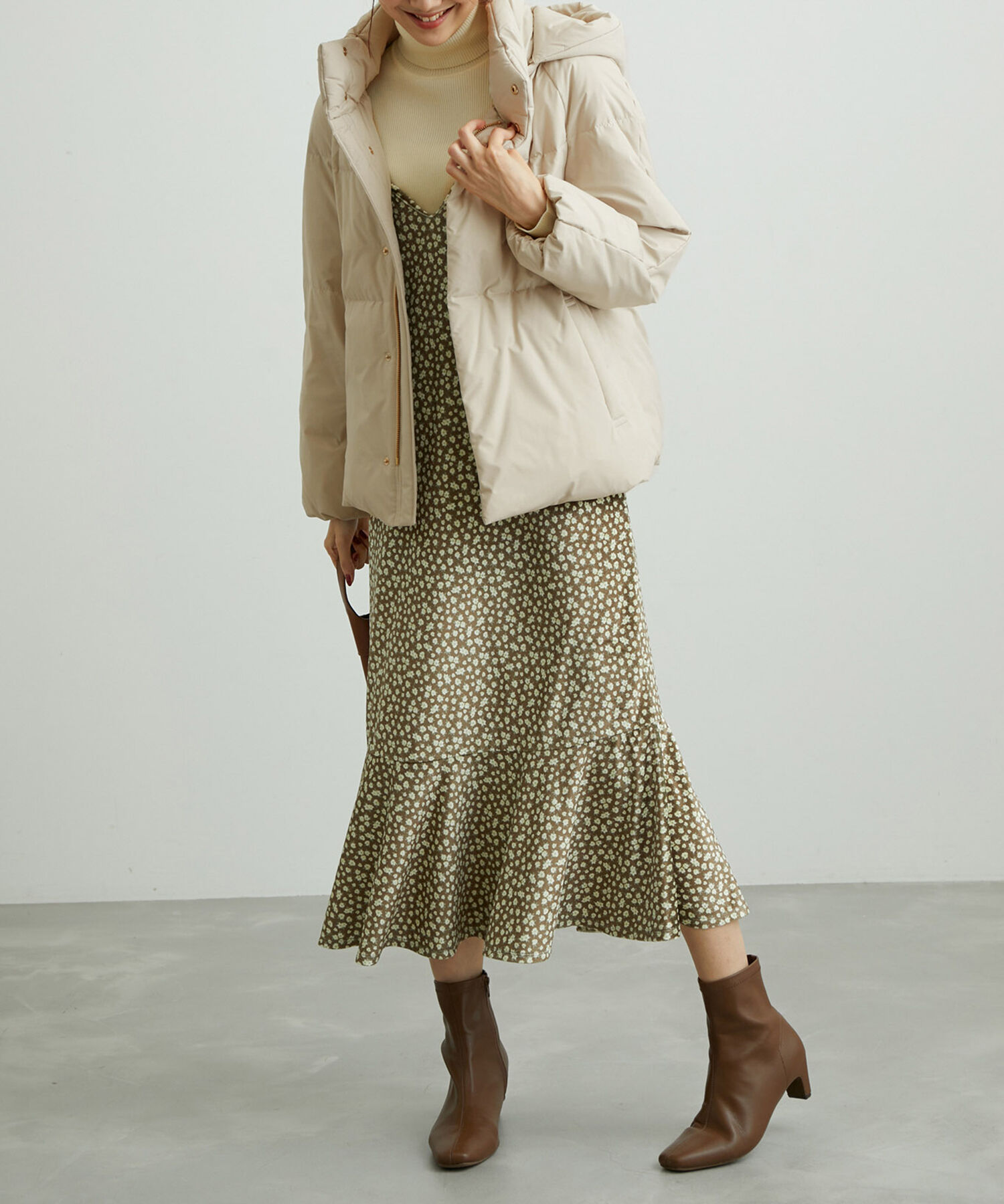 Rope&rsquo;Picnic「GREEN DOWN MINOTECK/フード取り外しショートダウン/リンクコーデ」|ダウン|