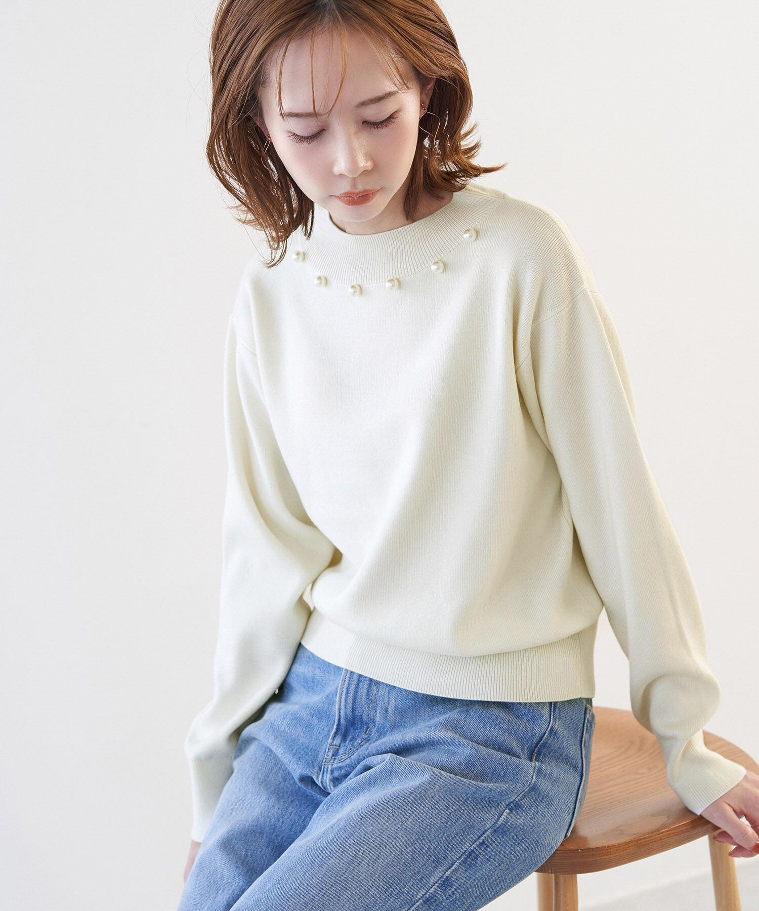 Rope&rsquo;Picnic「洗濯機OK・パチパチしない/マシュマロニットビッグパールプルオーバー」|ニット・セーター|