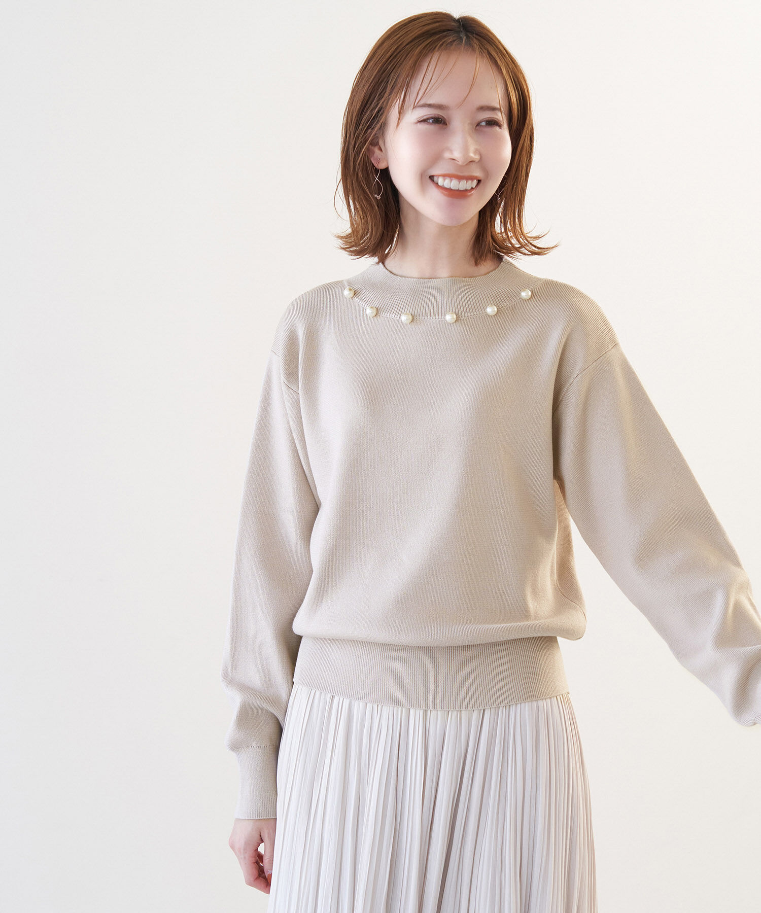 Rope&rsquo;Picnic「洗濯機OK・パチパチしない/マシュマロニットビッグパールプルオーバー」|ニット・セーター|