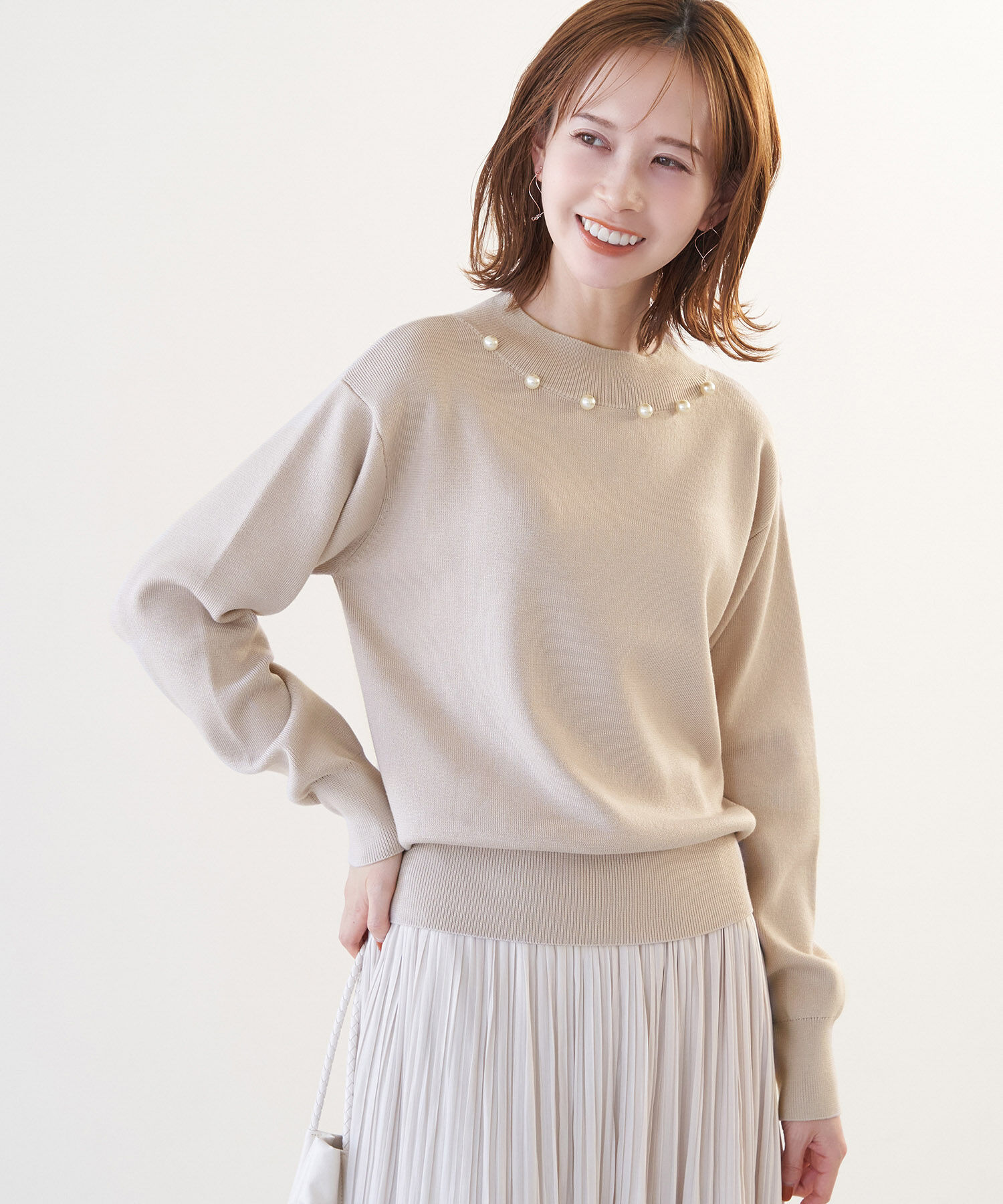 Rope&rsquo;Picnic「洗濯機OK・パチパチしない/マシュマロニットビッグパールプルオーバー」|ニット・セーター|