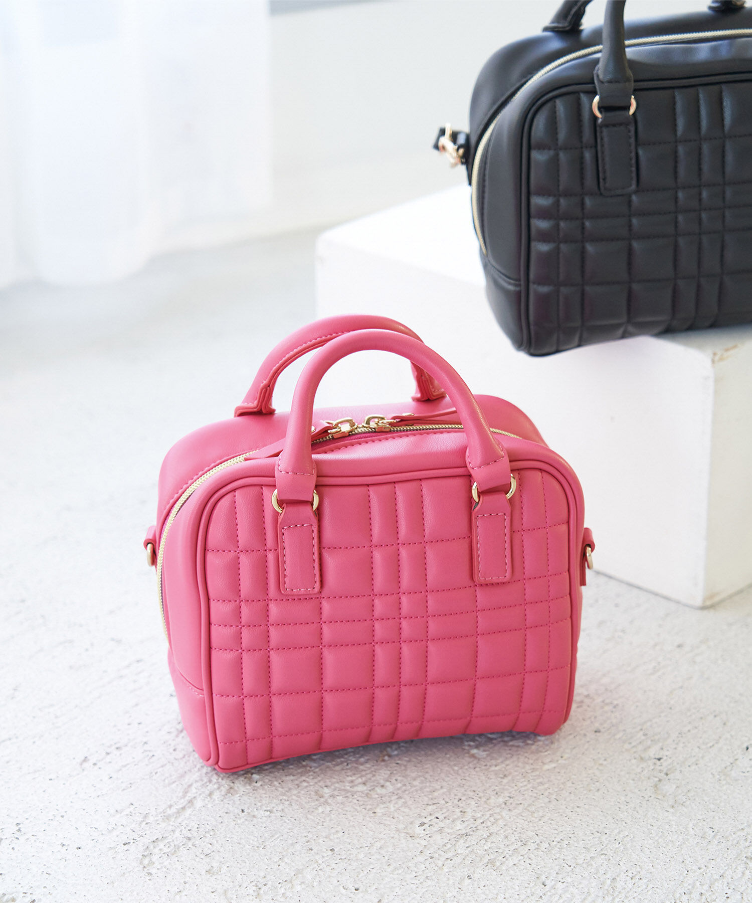 ROPE PICNIC PASSAGE「キルトエンボスミニボストン＆ショルダーバッグ」|ボストンバッグ|ピンク系(65)