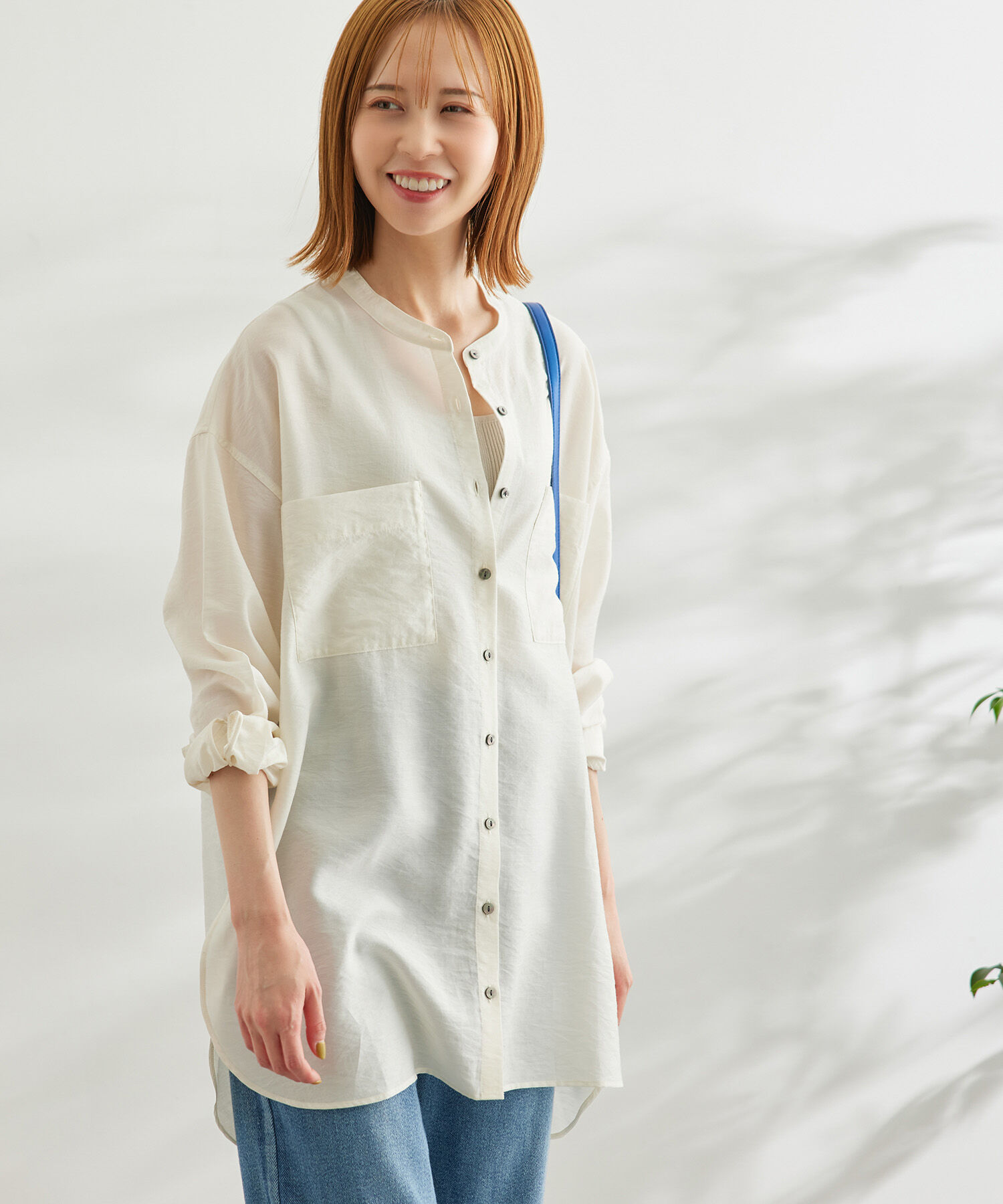 Rope&rsquo;Picnic「【WEB限定カラー:イエロー】バンドカラーポケットシアーシャツ」|シャツ・ブラウス|