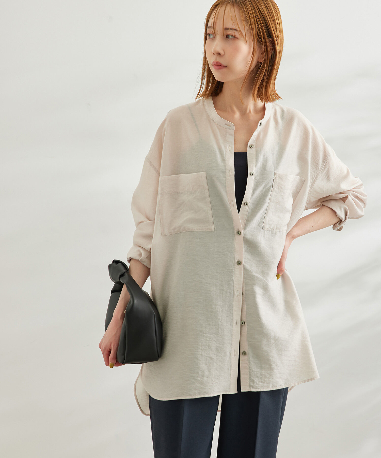 Rope&rsquo;Picnic「【WEB限定カラー:イエロー】バンドカラーポケットシアーシャツ」|シャツ・ブラウス|