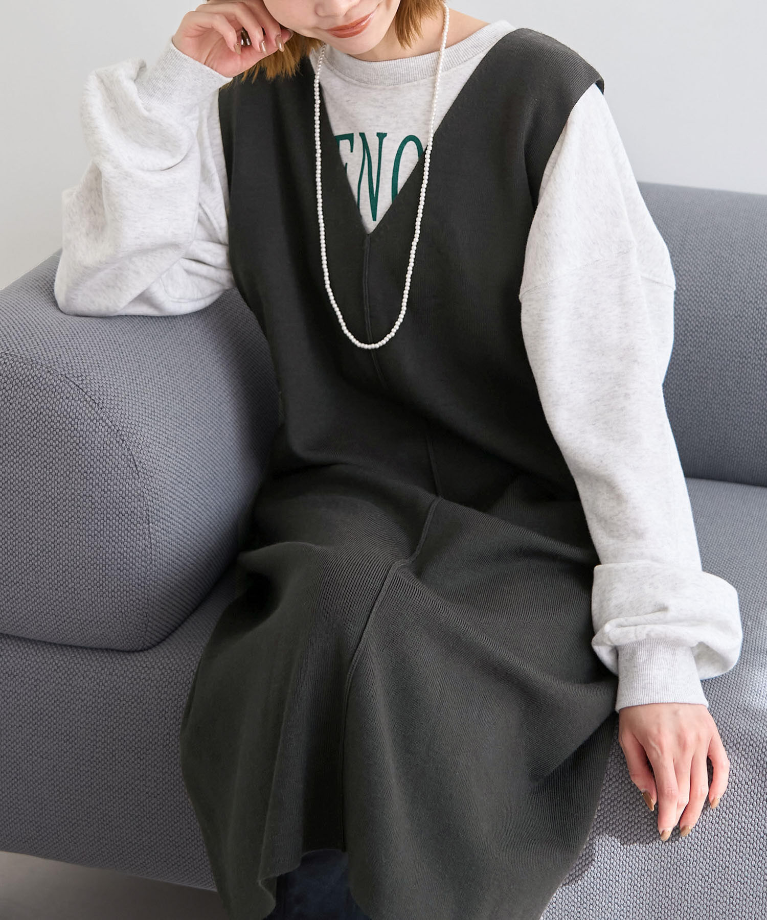 Rope&rsquo;Picnic「ニットジャンパースカート/洗濯機OK・アンチピリング」|ジャンパースカート|チャコール(06)