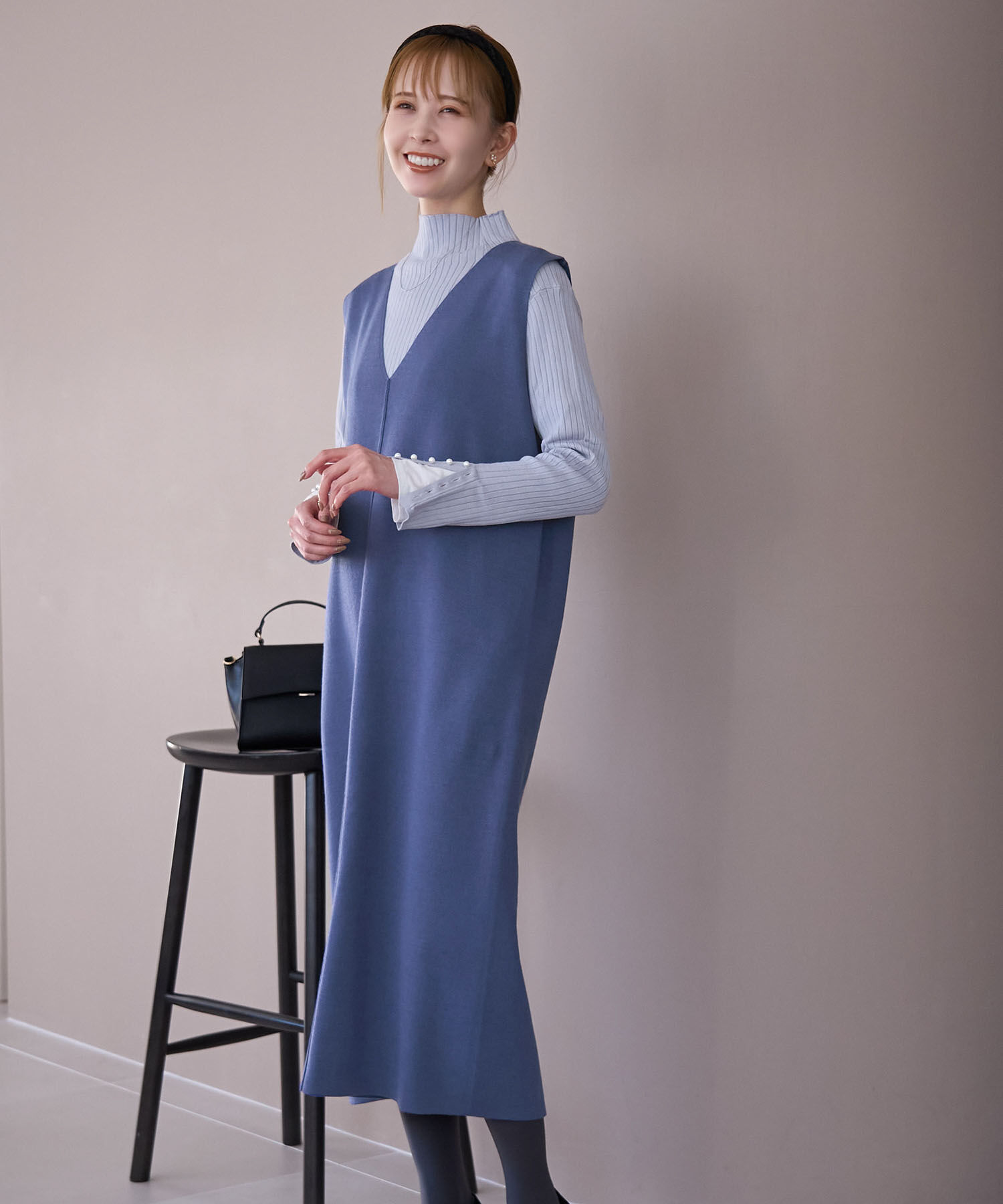 Rope&rsquo;Picnic「ニットジャンパースカート/洗濯機OK・アンチピリング」|ジャンパースカート|ブルー系(45)