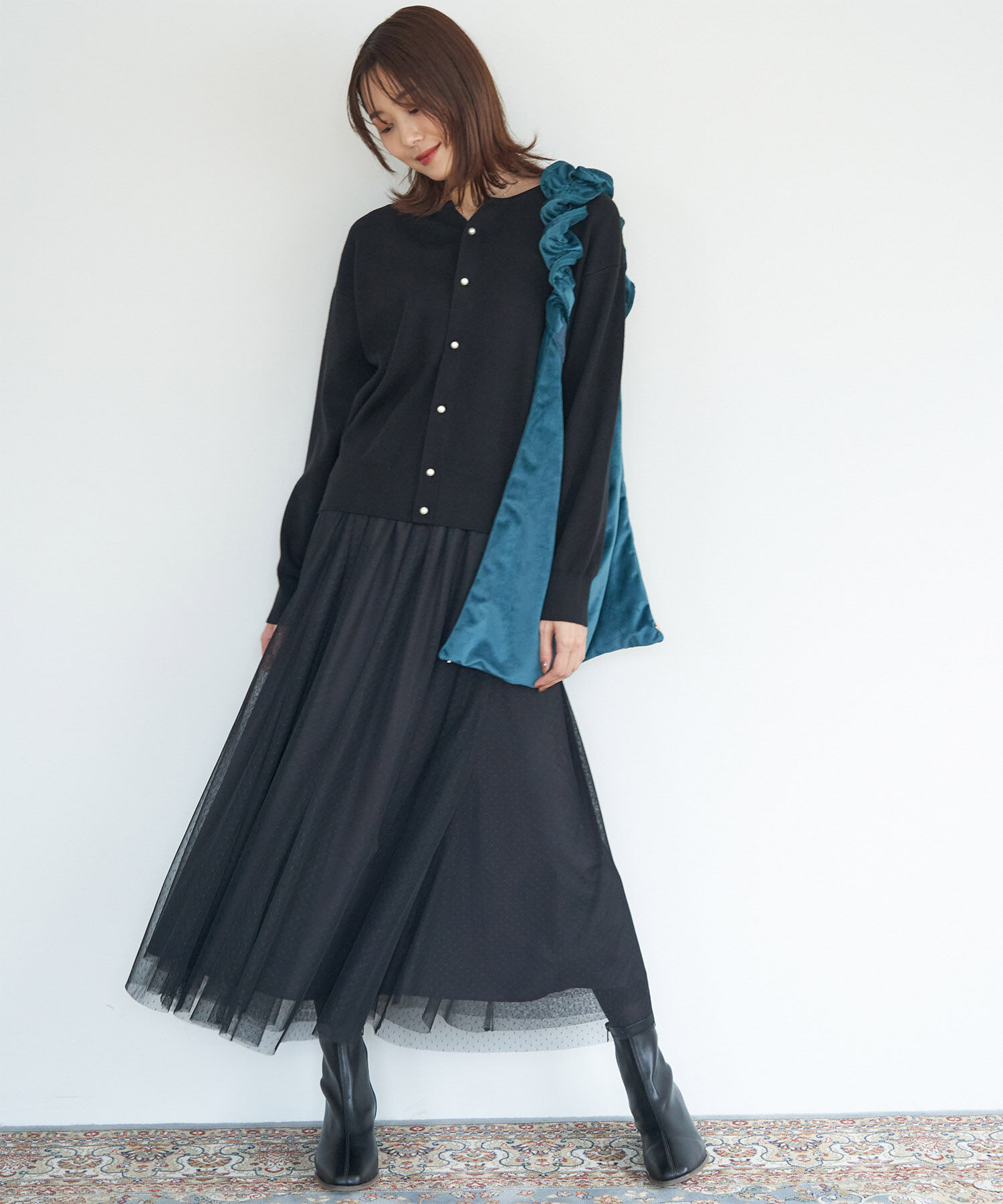 Rope&rsquo;Picnic「洗濯機OK・リンクコーデ/マシュマロニットスリットネックパールカーディガン」|カーディガン|