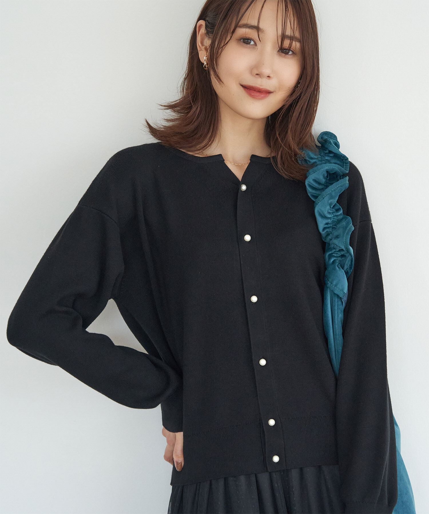 Rope&rsquo;Picnic「洗濯機OK・リンクコーデ/マシュマロニットスリットネックパールカーディガン」|カーディガン|